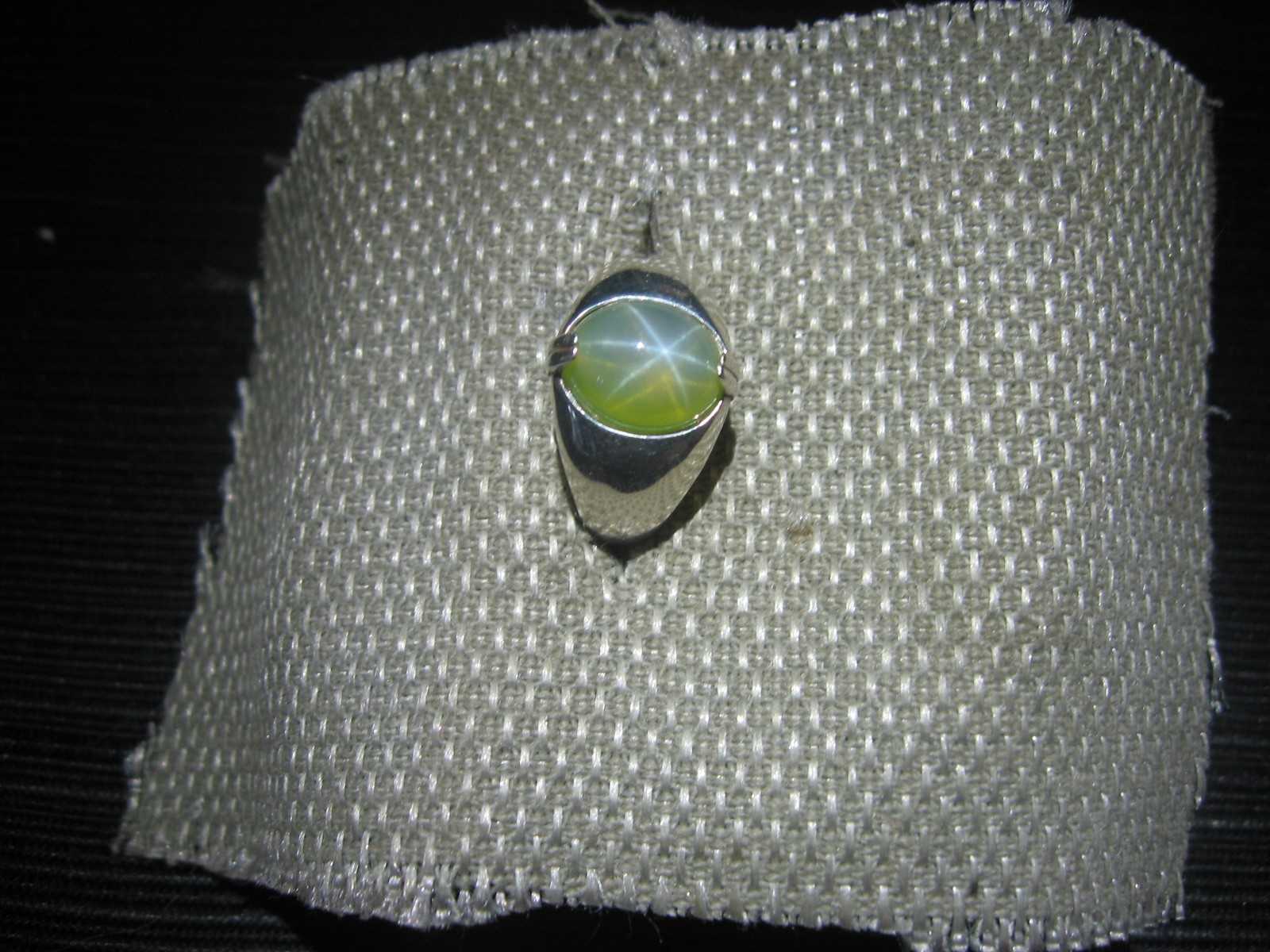 9X11M TRANSLUCENT SIGNED FERN GREEN LINDE STAR SAPPHIRE RING .925 STERLING SZ 9
