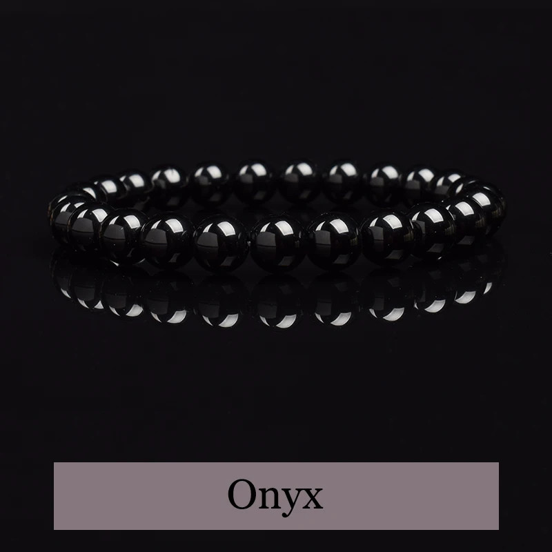 Black Agate Beads Bracelet Natural Stone 6mm 8mm Round Beaded Jewelry