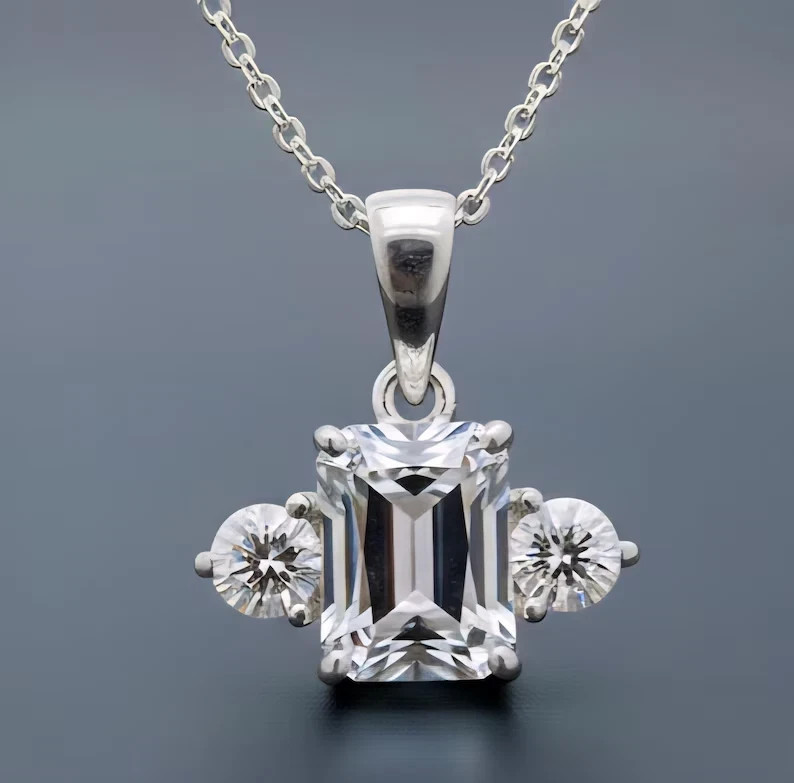 RARE 6.00 Ct Certified Treated White Diamond Solitaire Pendant in 925 Silver