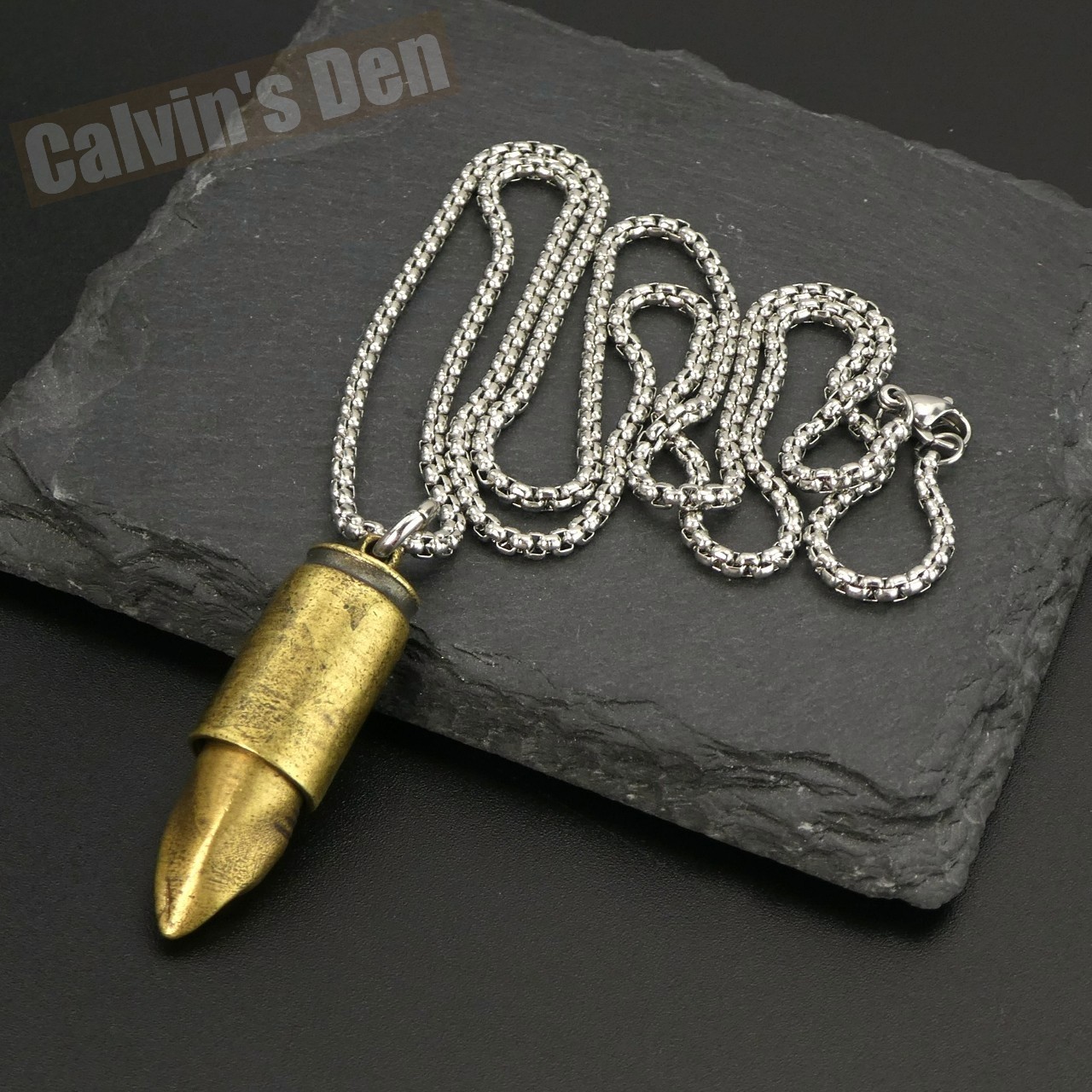 Solid Brass Shark Head Bullet Pendant Necklace Punk Fun Gift