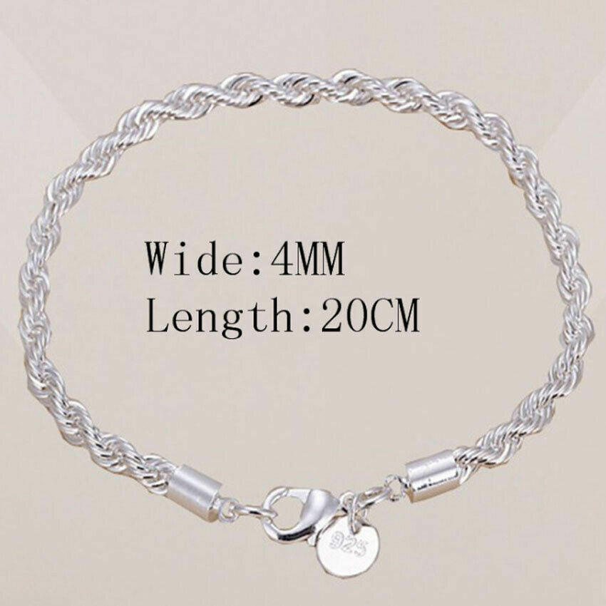Awesome New Silver Plated Stainless Steel Twisted Rope 8″ Link Chain Bracelet