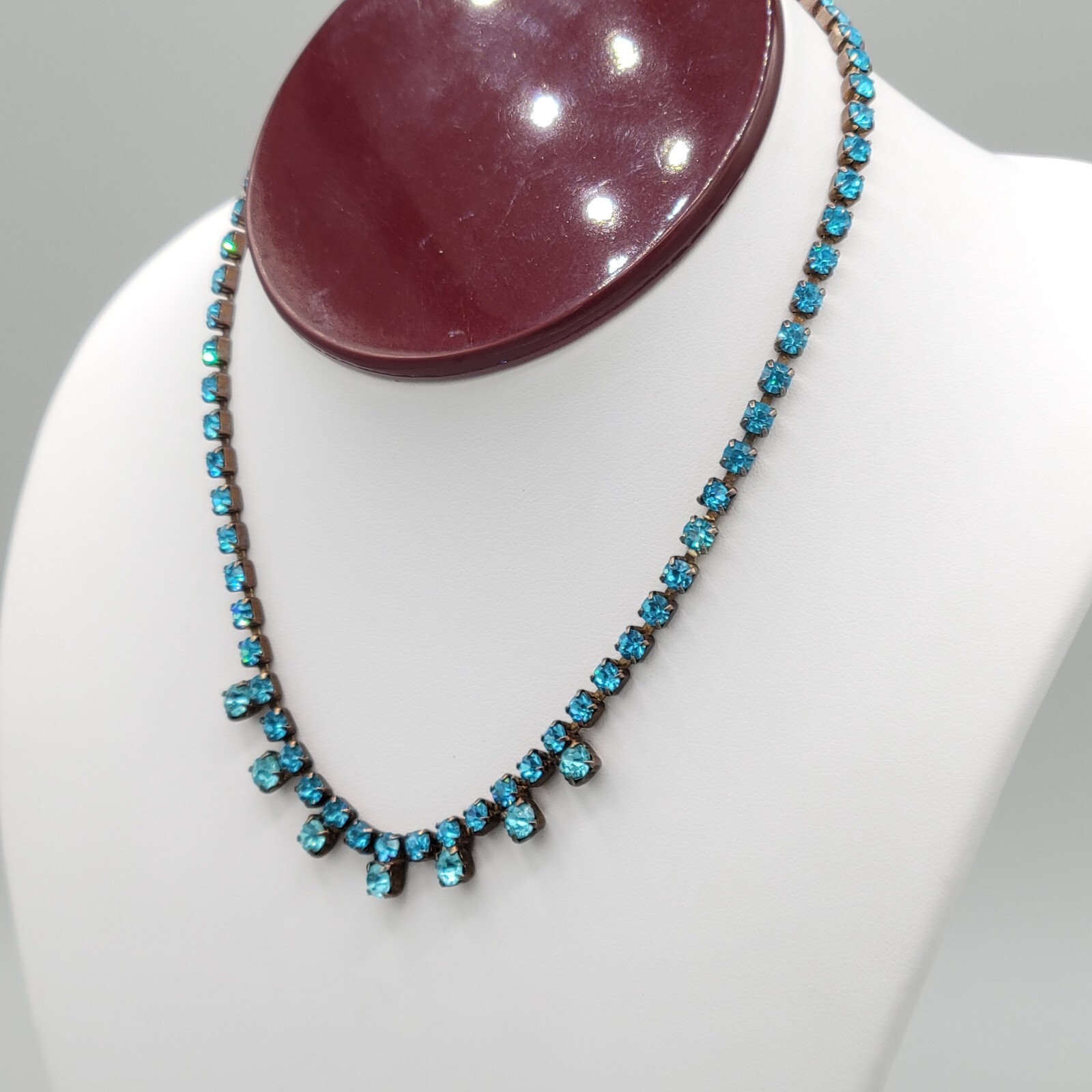 Womens Aquamarine Colored Rhinestone Choker Fashion Necklace Foldover 15 in