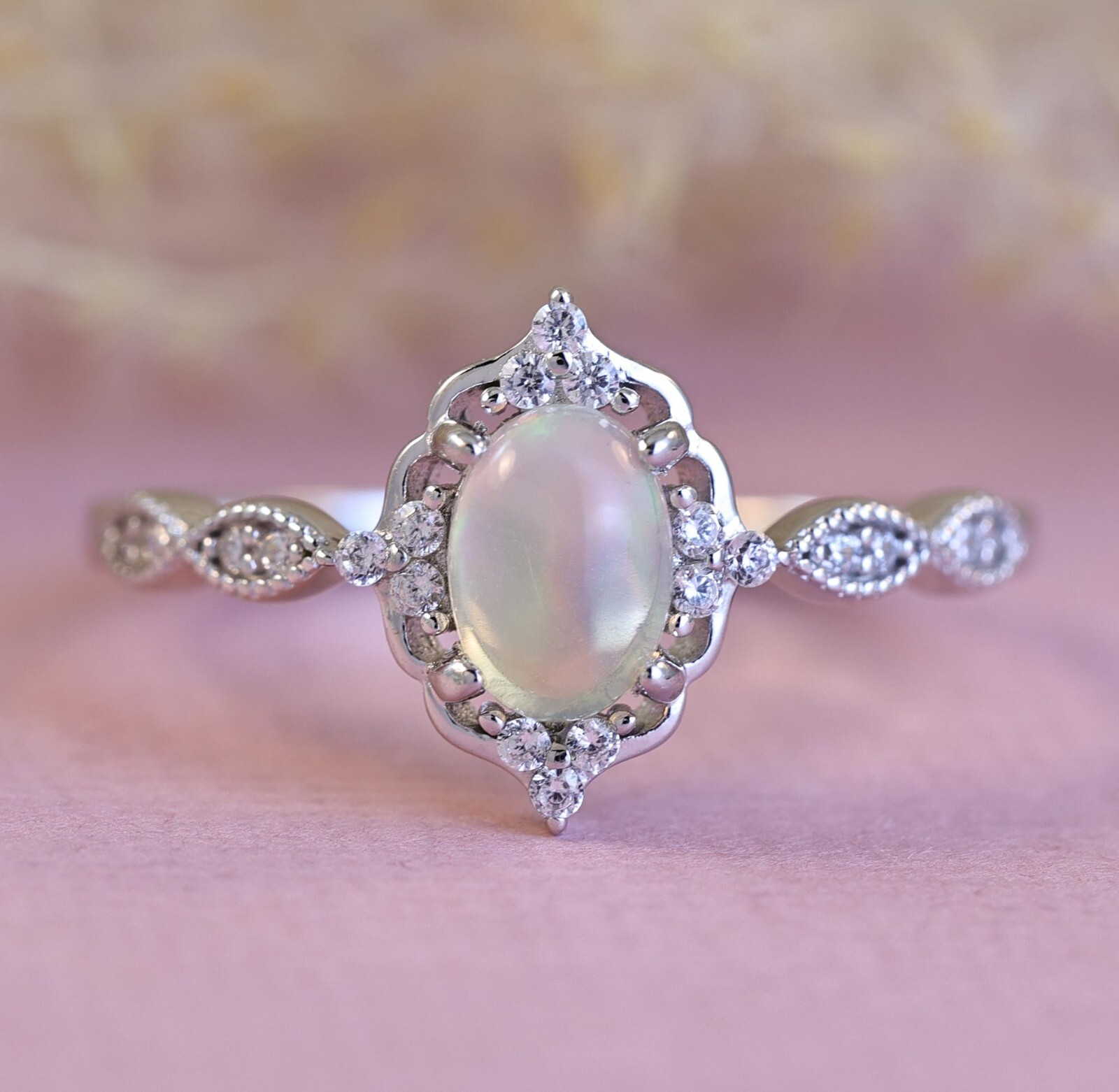 Genuine Opal Engagement Ring Sterling Silver Wedding Ring Size 3-12 S13943