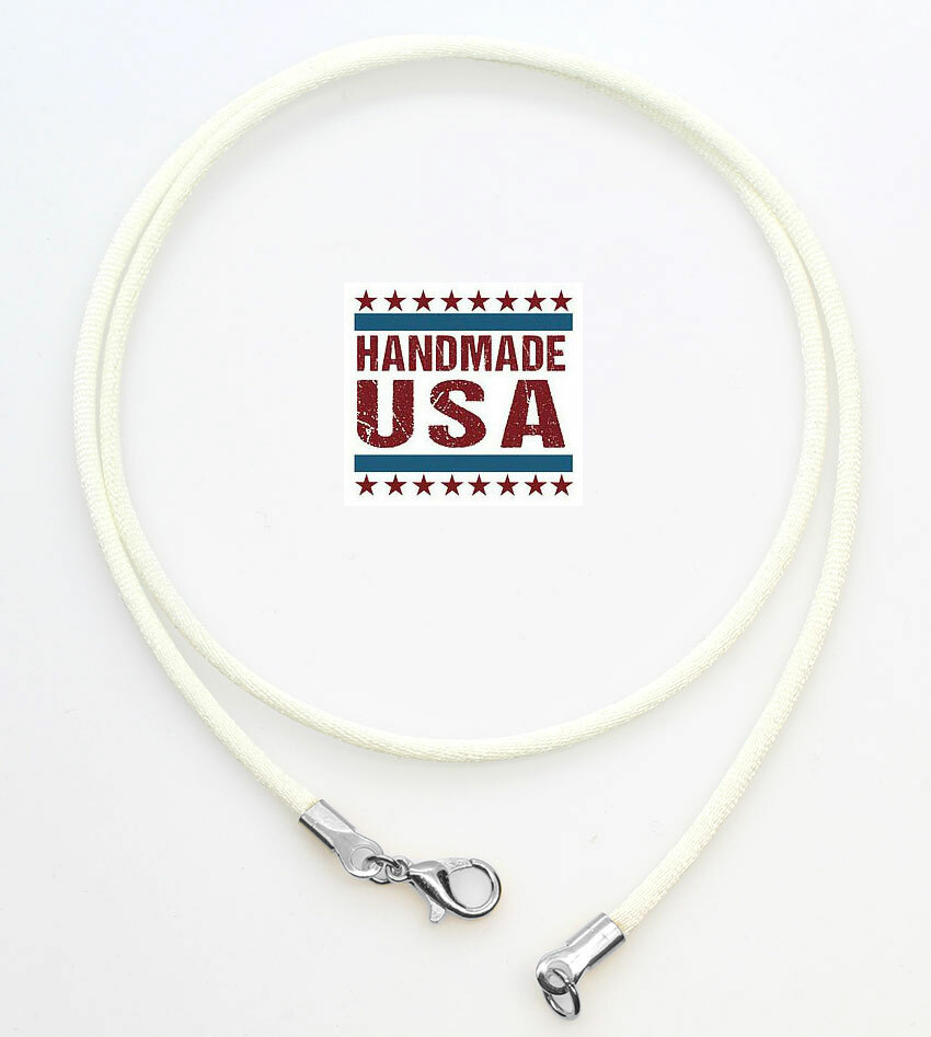 Ivory White Satin Silk Cord Necklace Silver/Gold Clasp From 16″ to 30″ In Length
