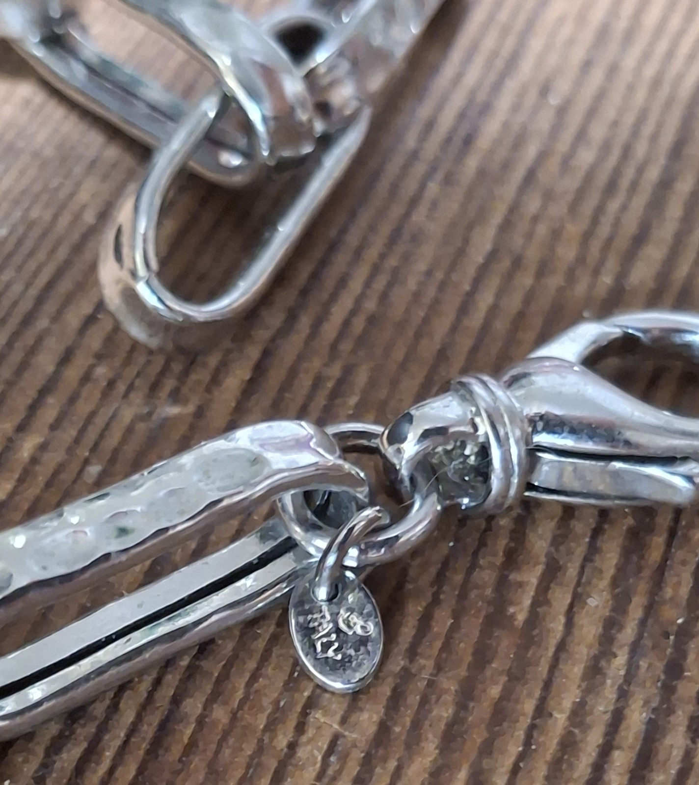 Italian Hammered Paperclip Link Necklace Bracelet Set Silver Tone 24” 8.25”