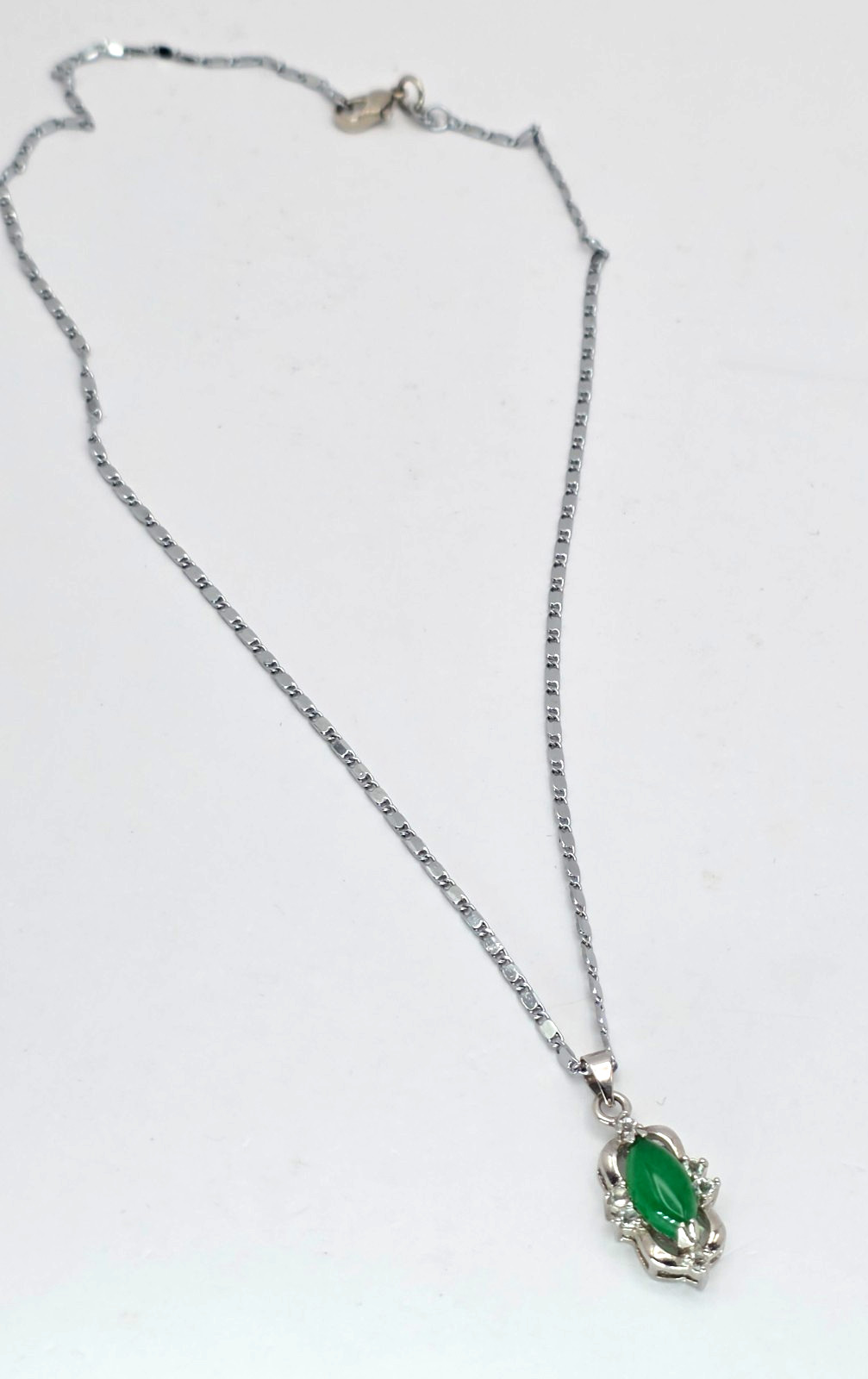 Green Chalcedony Marquise Pendant Necklace CZ Accent 18KGP Silver Tone