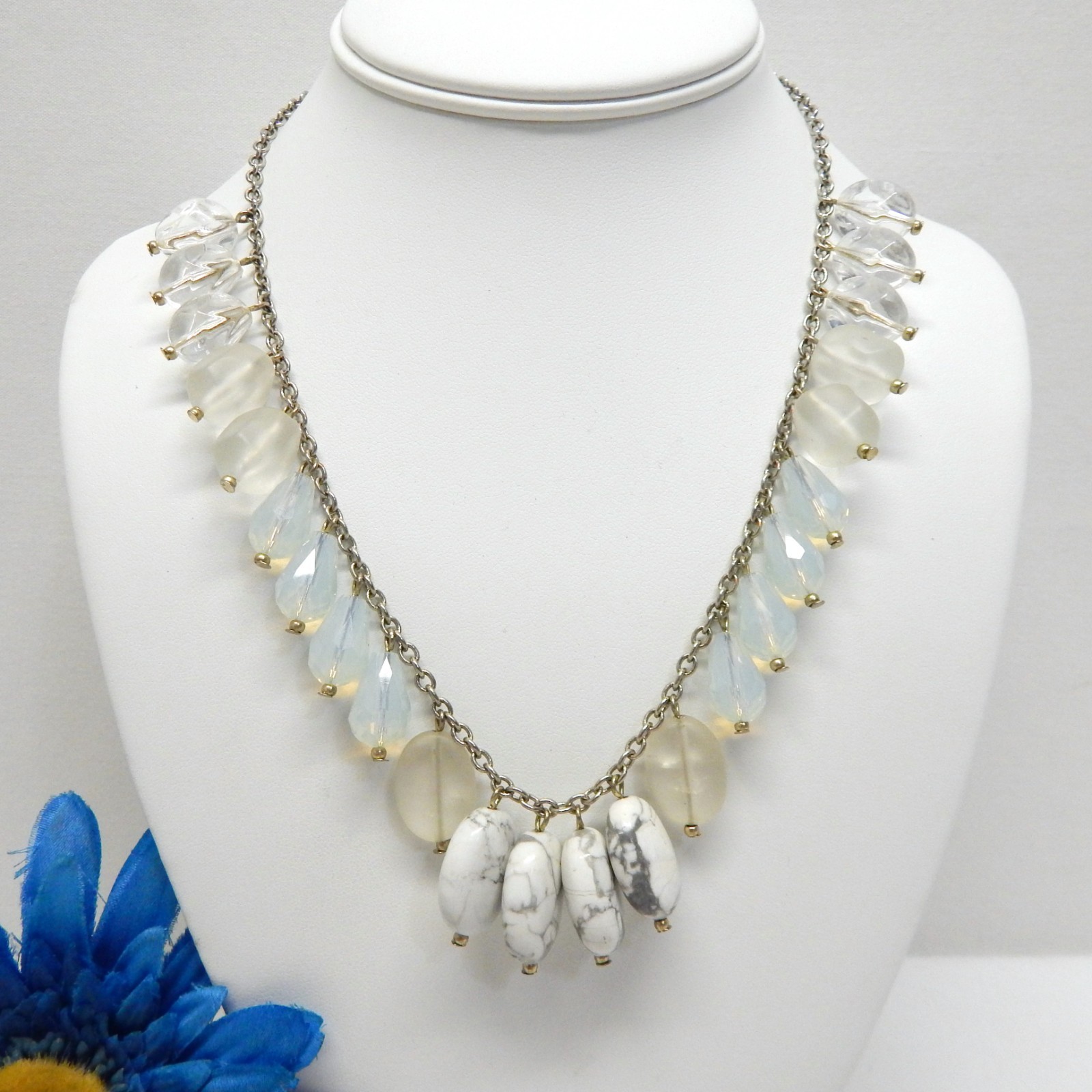 Loft Stone, Crystal & Acrylic Bead Multi Charm Necklace with Silver Tone Chain