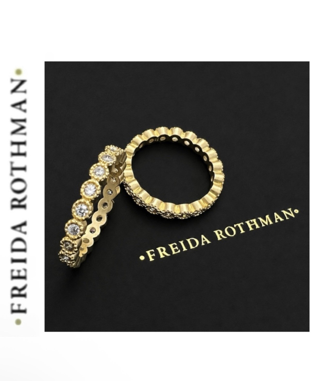 Freida Rothman (2) 925 Sterling Silver 14k Gold Bezel-Set CZStacking Rings
