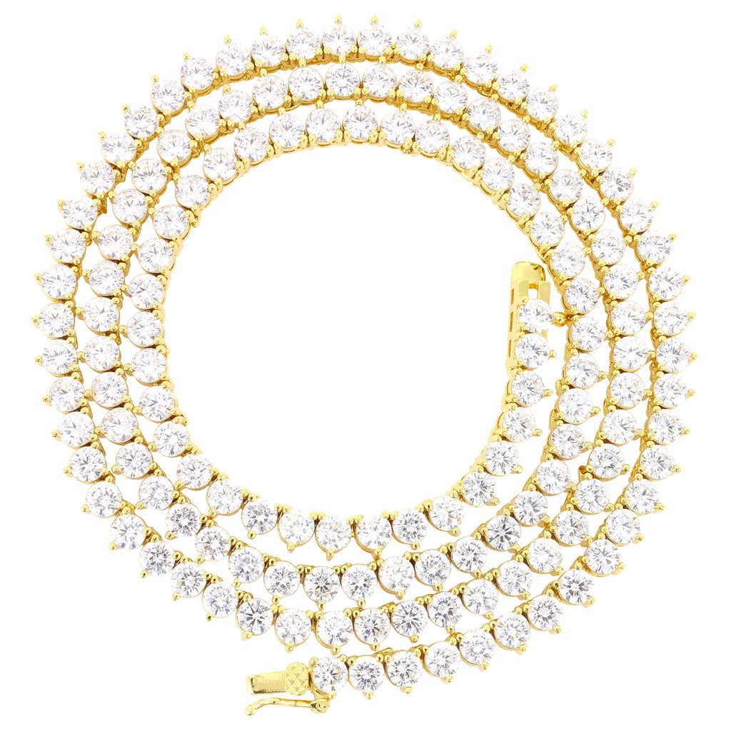 3 Prong Tennis Necklace 14k Gold Plated Cubic Zirconia Bling 4mm Chain/Bracelet