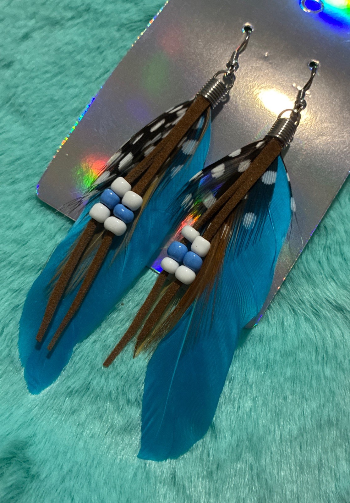 Blue Feather Fashion Earrings. Lightweight. Cute. Casual. Business. Daily.