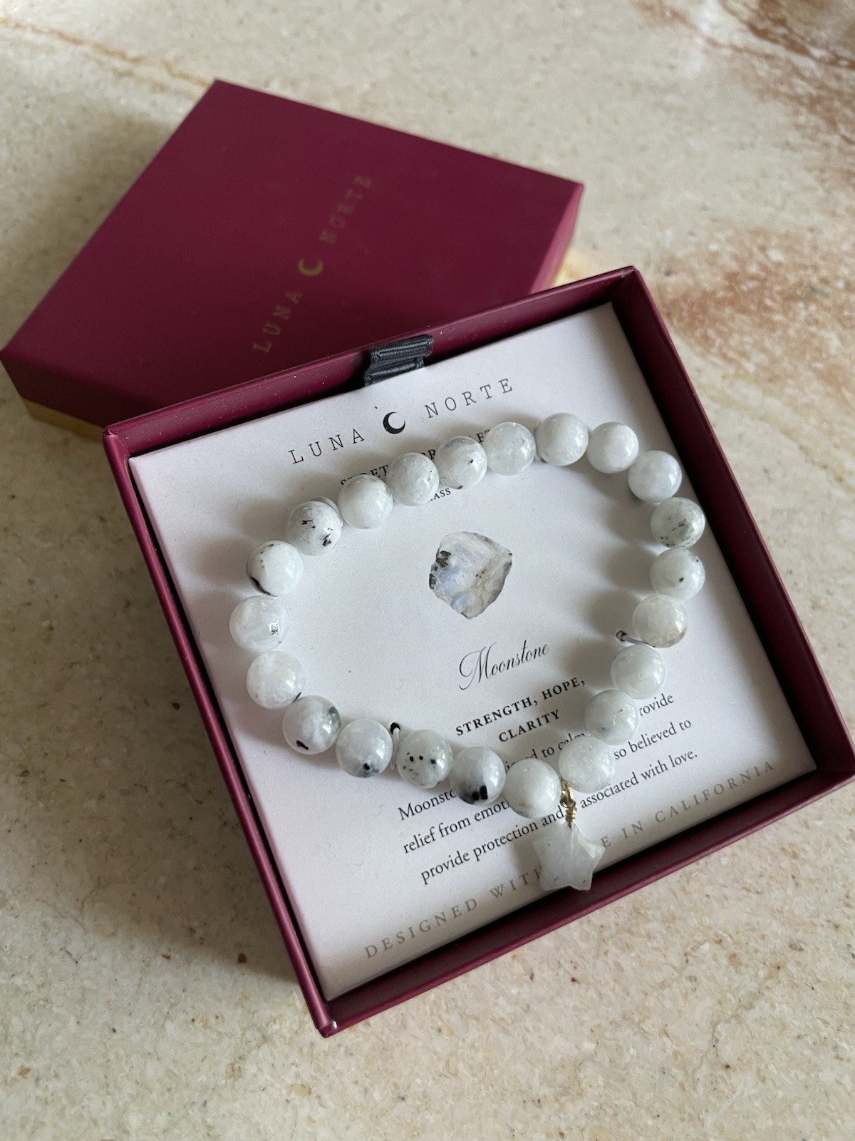 Luna Norte Stretch Moonstone 14KT Gold-Plated Brass Bracelet W/Charm New