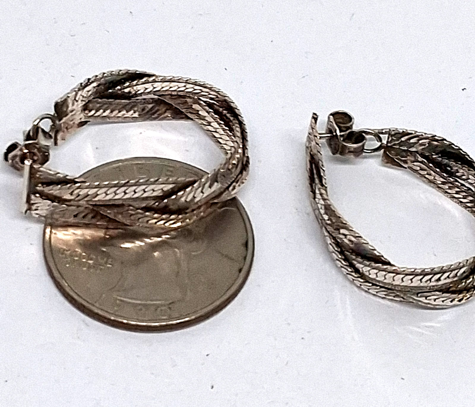 Vintage 925 Silver Flat Herringbone Chain 1 Inch Earrings 4.72 Grams