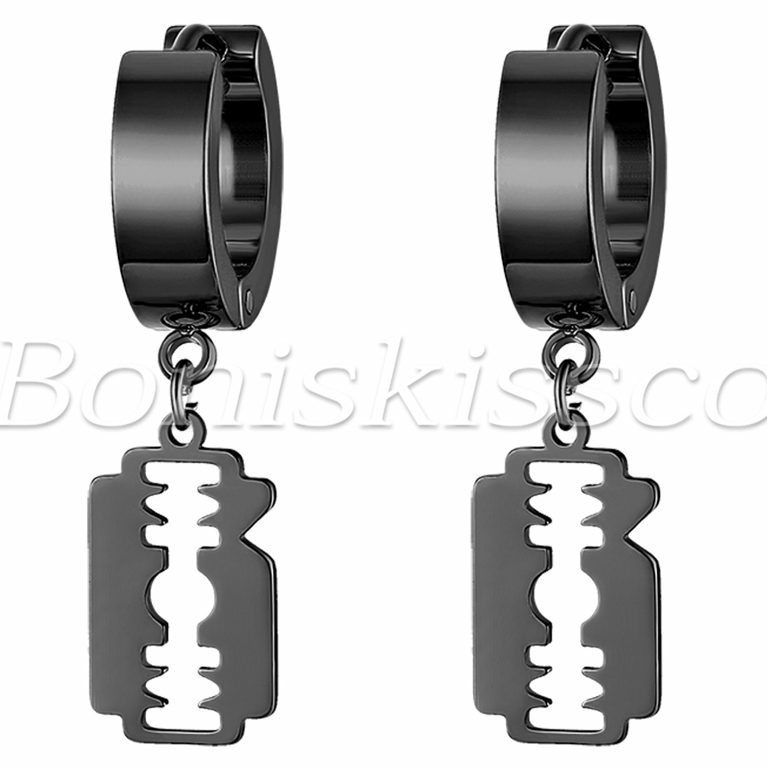 Men’s Women’s Razor Blade Drop Earrings Hoop Dangle Gothic Punk Halloween Party