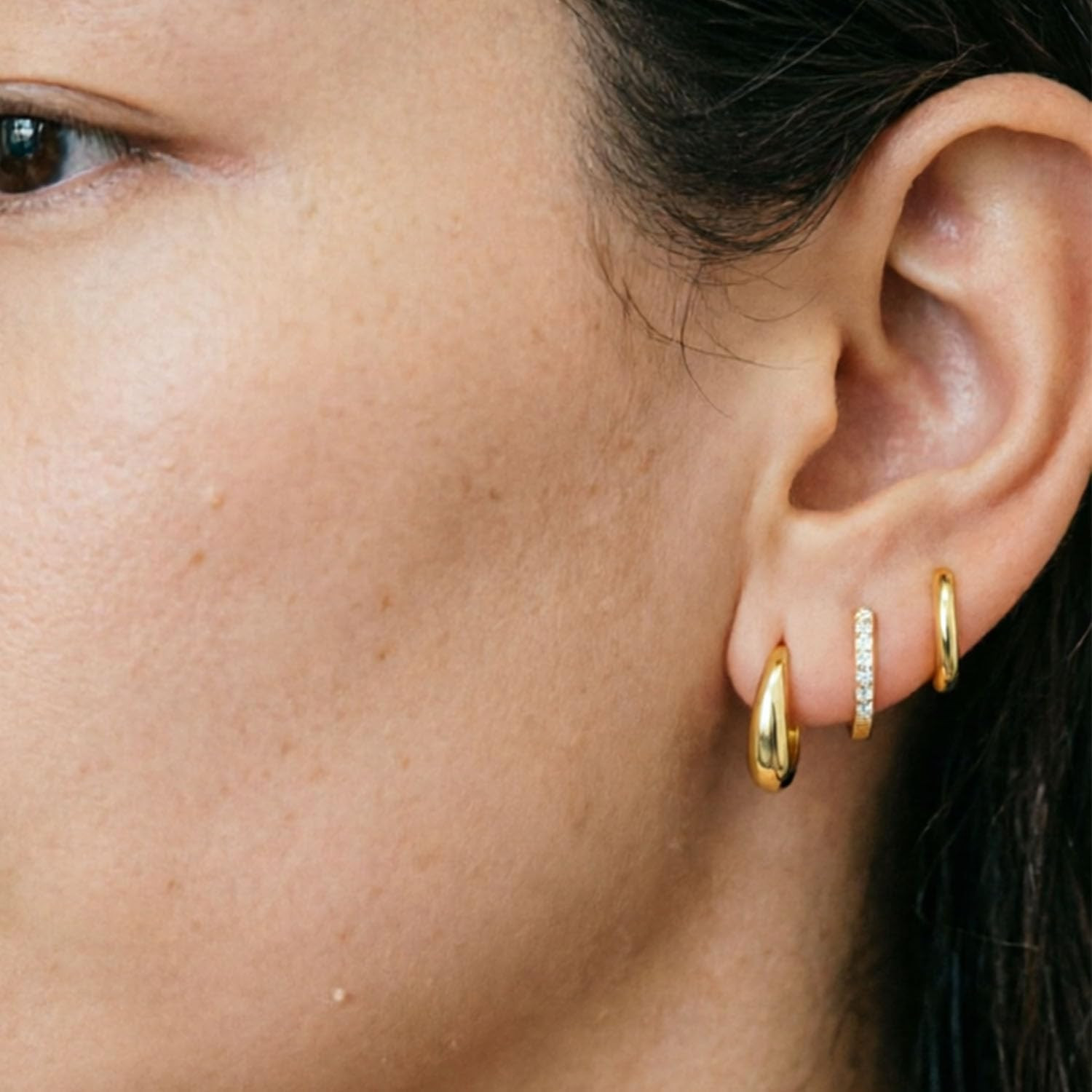 3Pairs Gold Hoop Earrings Set for Women Trendy Small Chunky Thick Huggie Hoops E