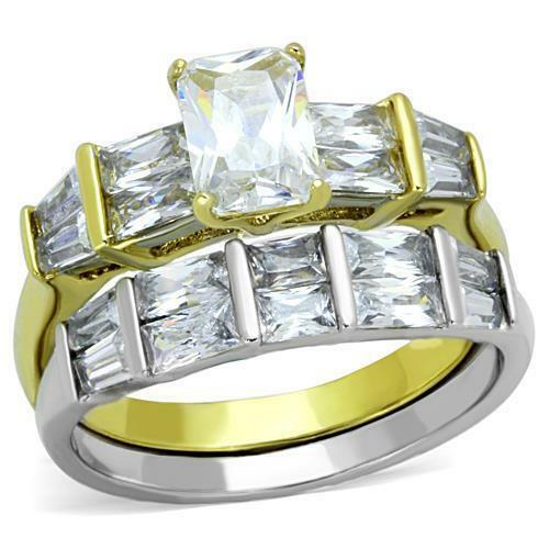 Gold Plated Engagement Ring Wedding Set Stainless Steel TK316