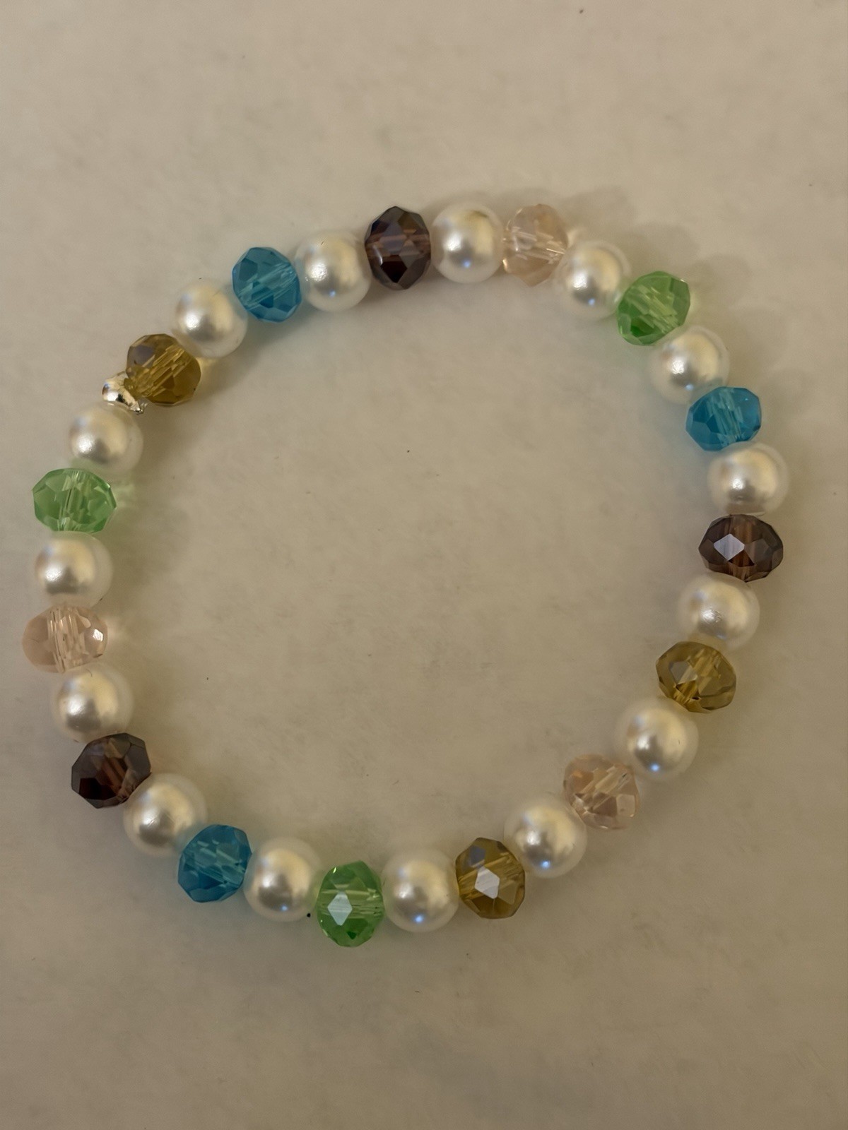 Multicolor Round Crystal & Faux Pearl Beaded Stretch Bracelet No Clasp Stackable