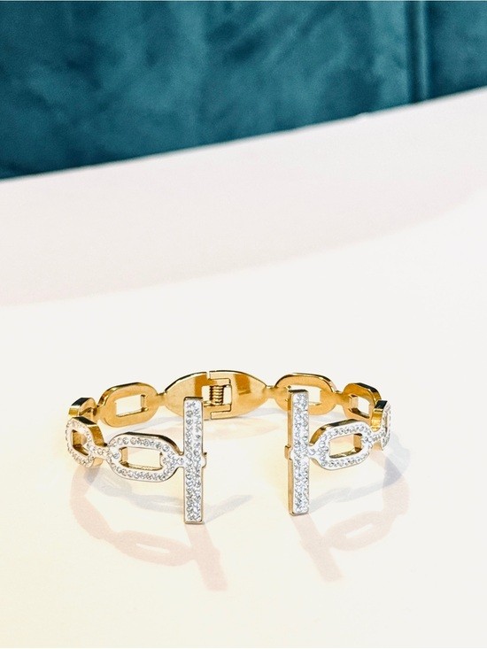GLAM Gold Crystal Link Luxe Hinge Bangle Bracelet NWT