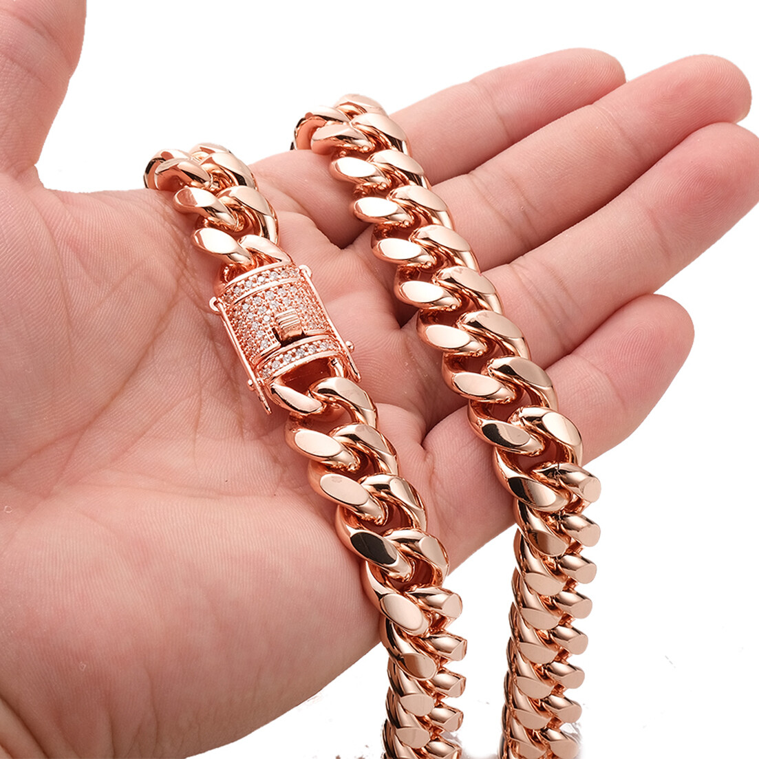 10/14mm New Rose Gold Women Men Stainless Steel Miami Curb Cuban Chain Necklace