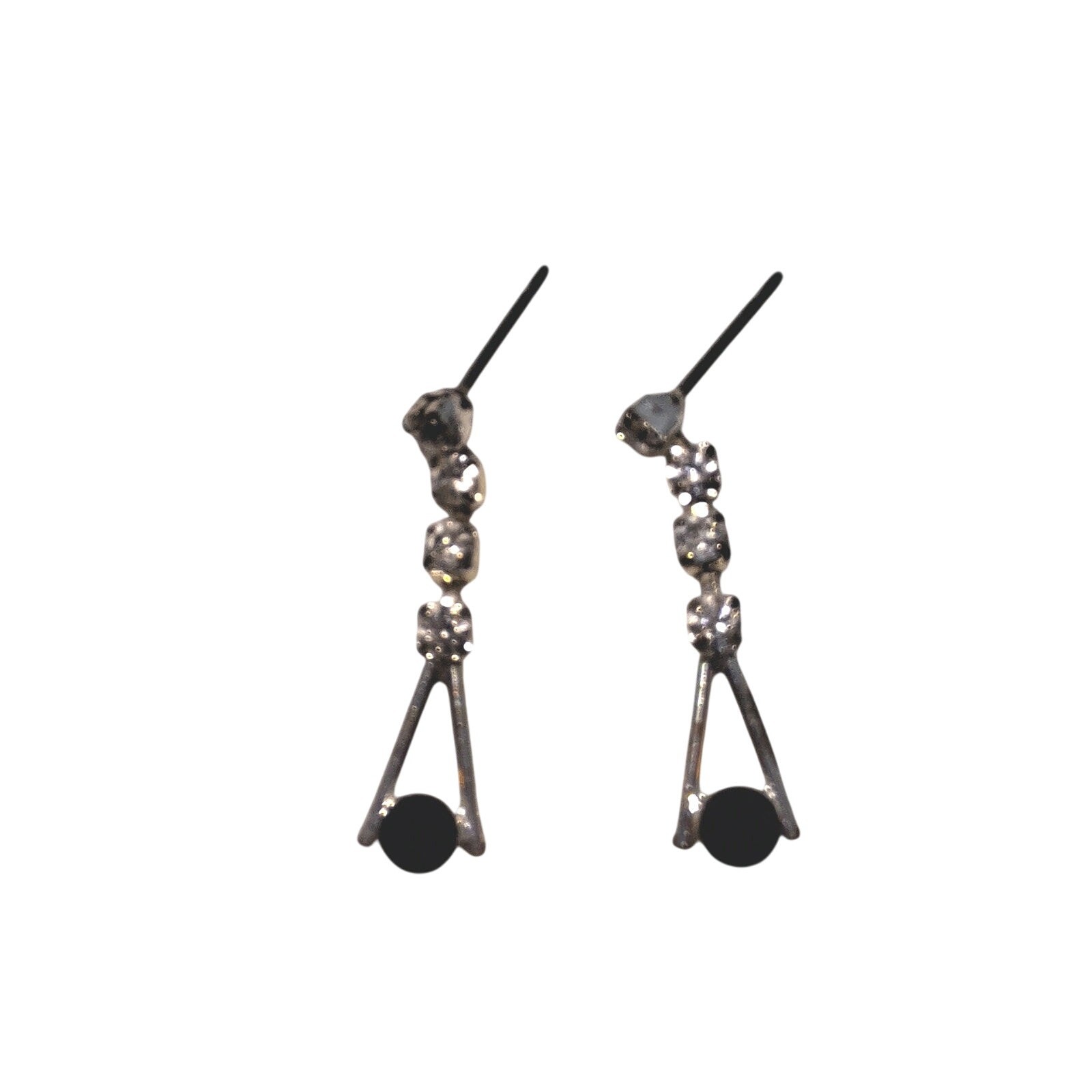 Rhinestone Earrings Clear and Black Dangle Posts Silver Tone