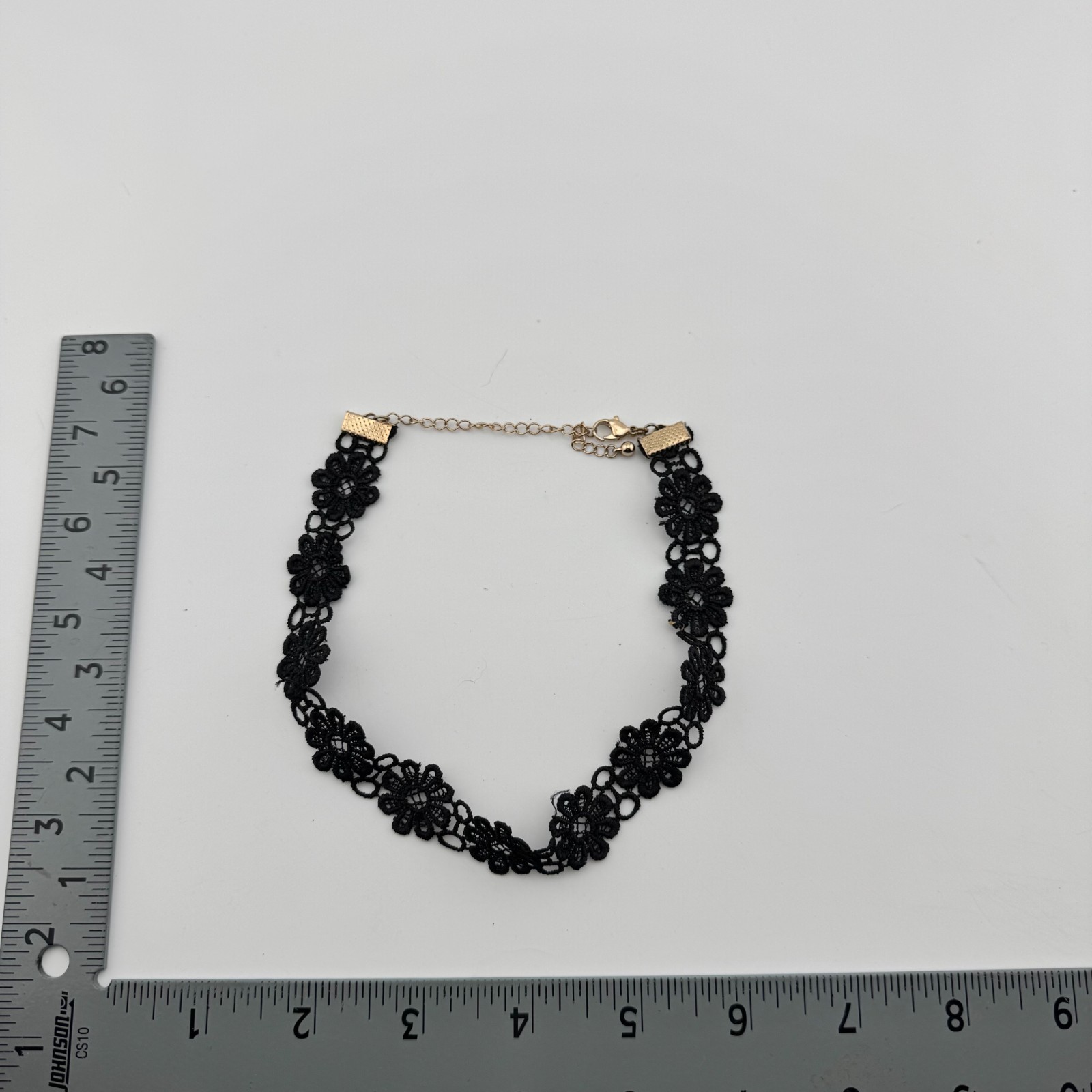 Black Lace Floral Choker Necklace Gold Tone Clasp Adjustable 13-15 In
