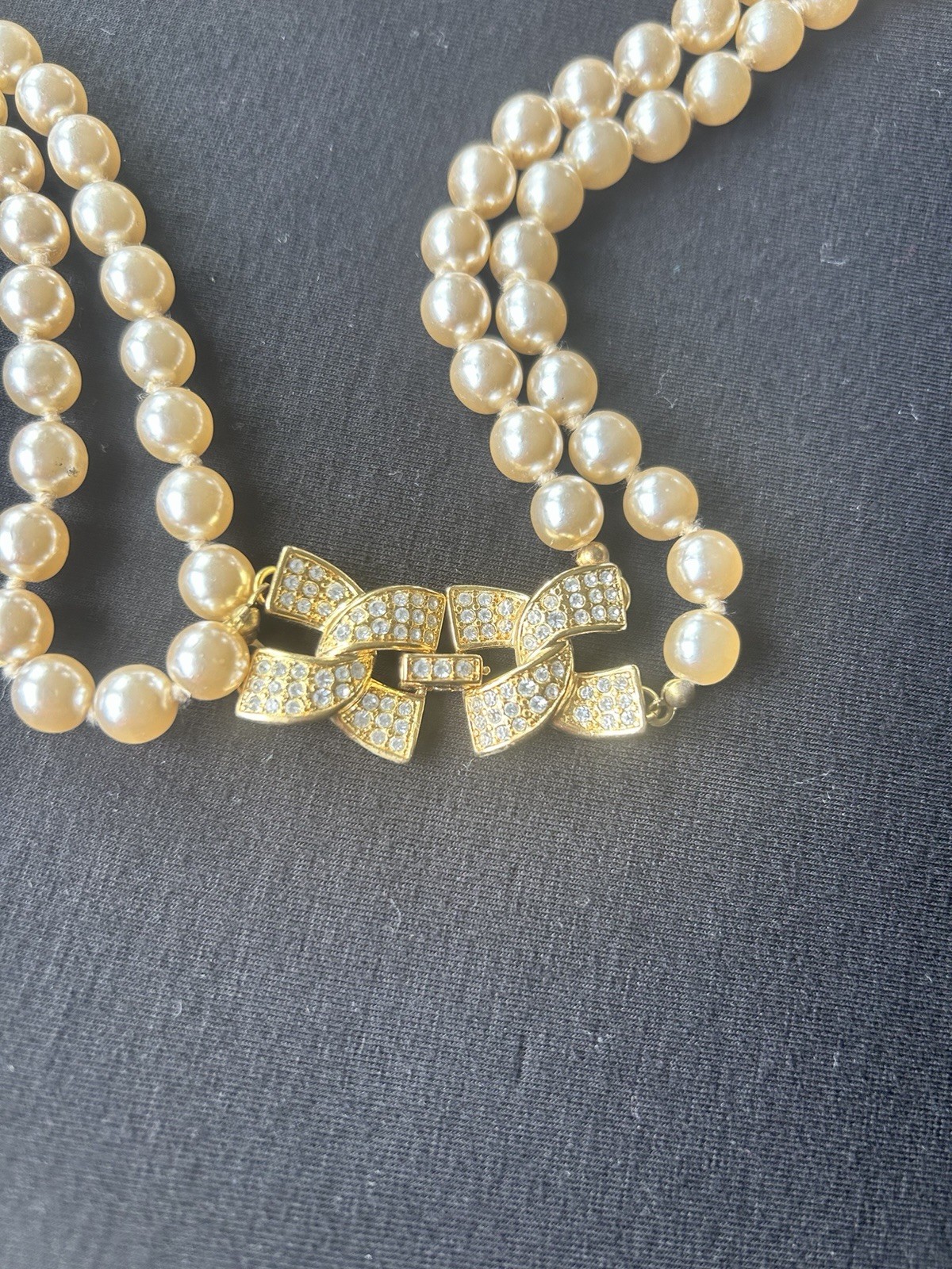 KJL Pearl Strand Rhinestone Long Necklace