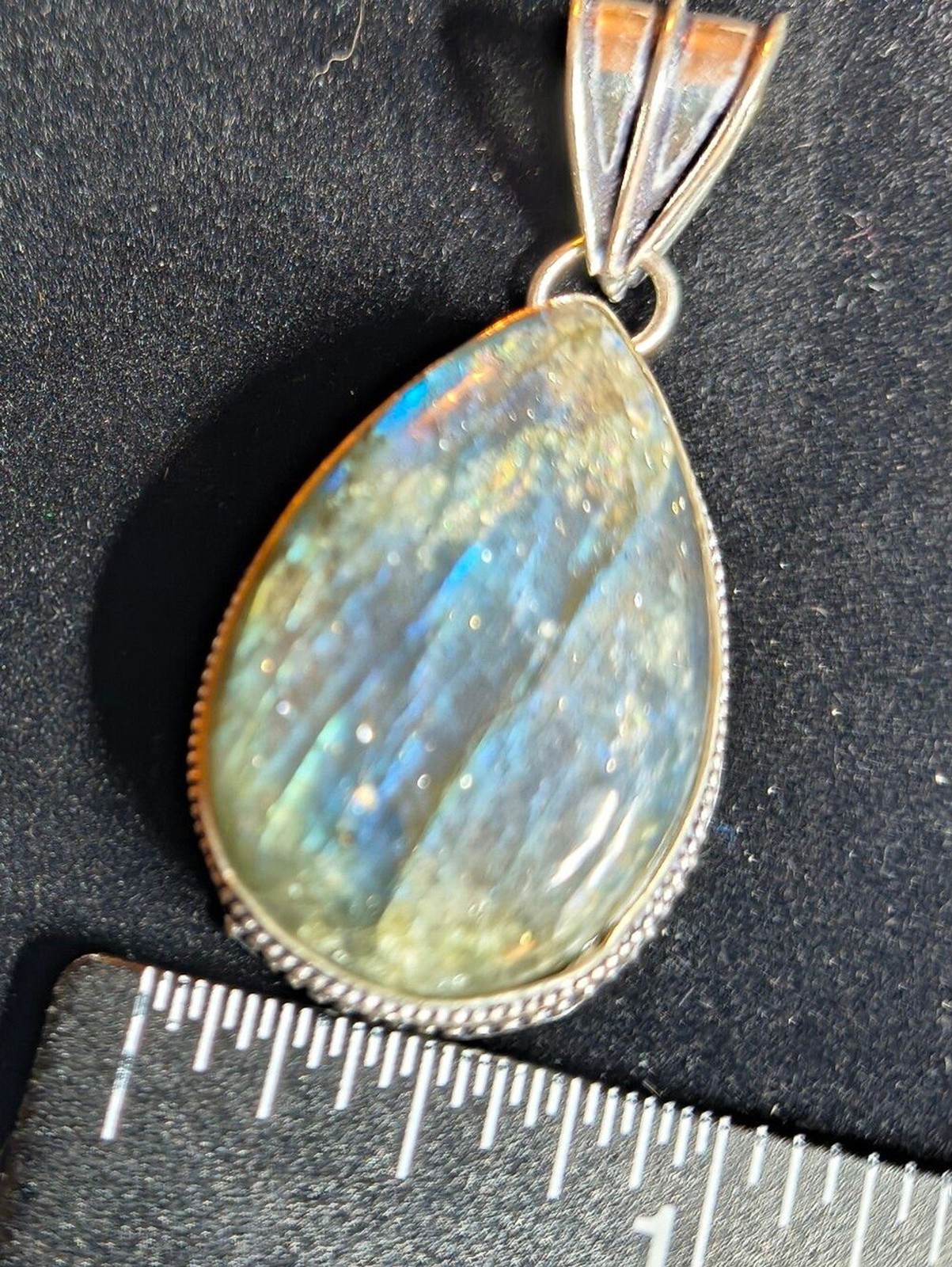 925 Sterling Silver Labradorite Statement Pendant Large Blue Flash Artisan Boho