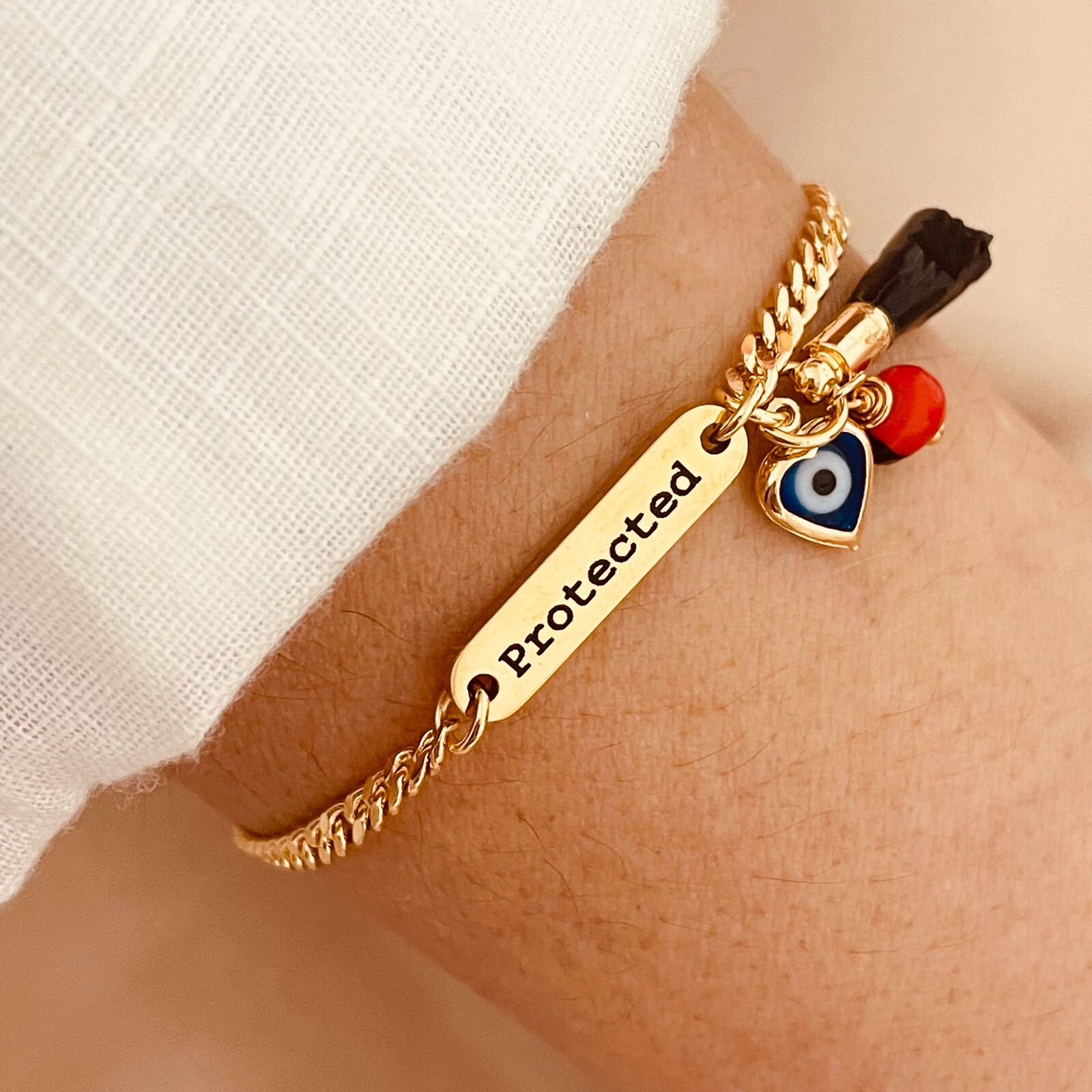 Azabache Bracelet, Evil Eye Bracelet, Natural Jet Hand, Personalized Bracelet