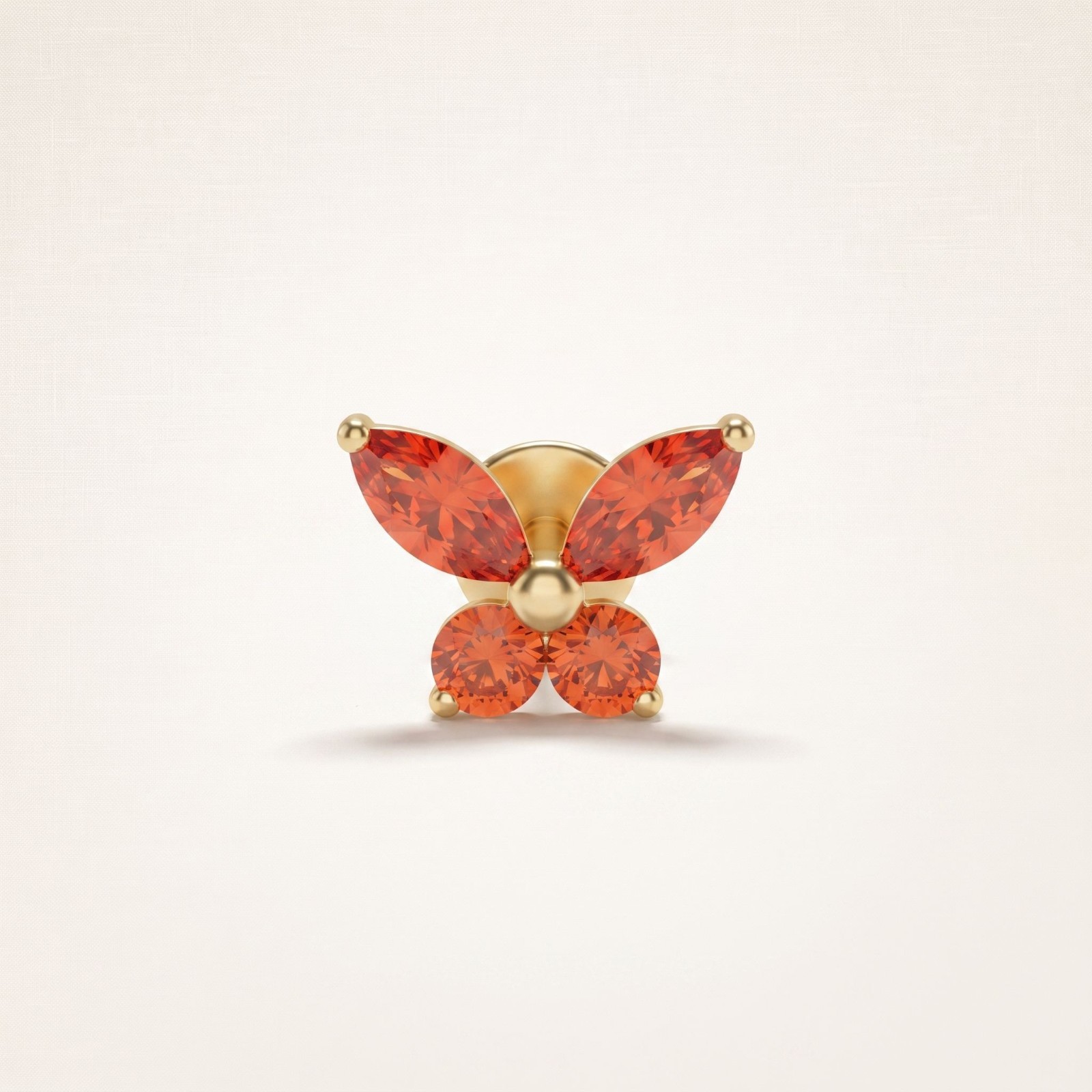 Birthstone Butterfly Flat Back Earrings 14K Gold Plated Titanium Labret 16G