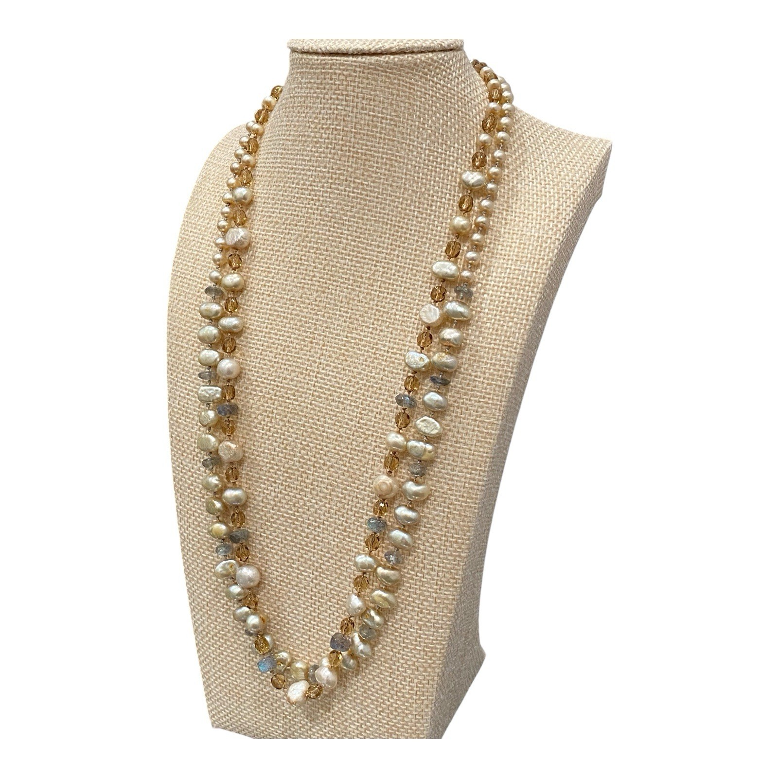 Vintage Artisan Pearl Citrine Multi Strand Necklace Sterling Silver Spiral Clasp