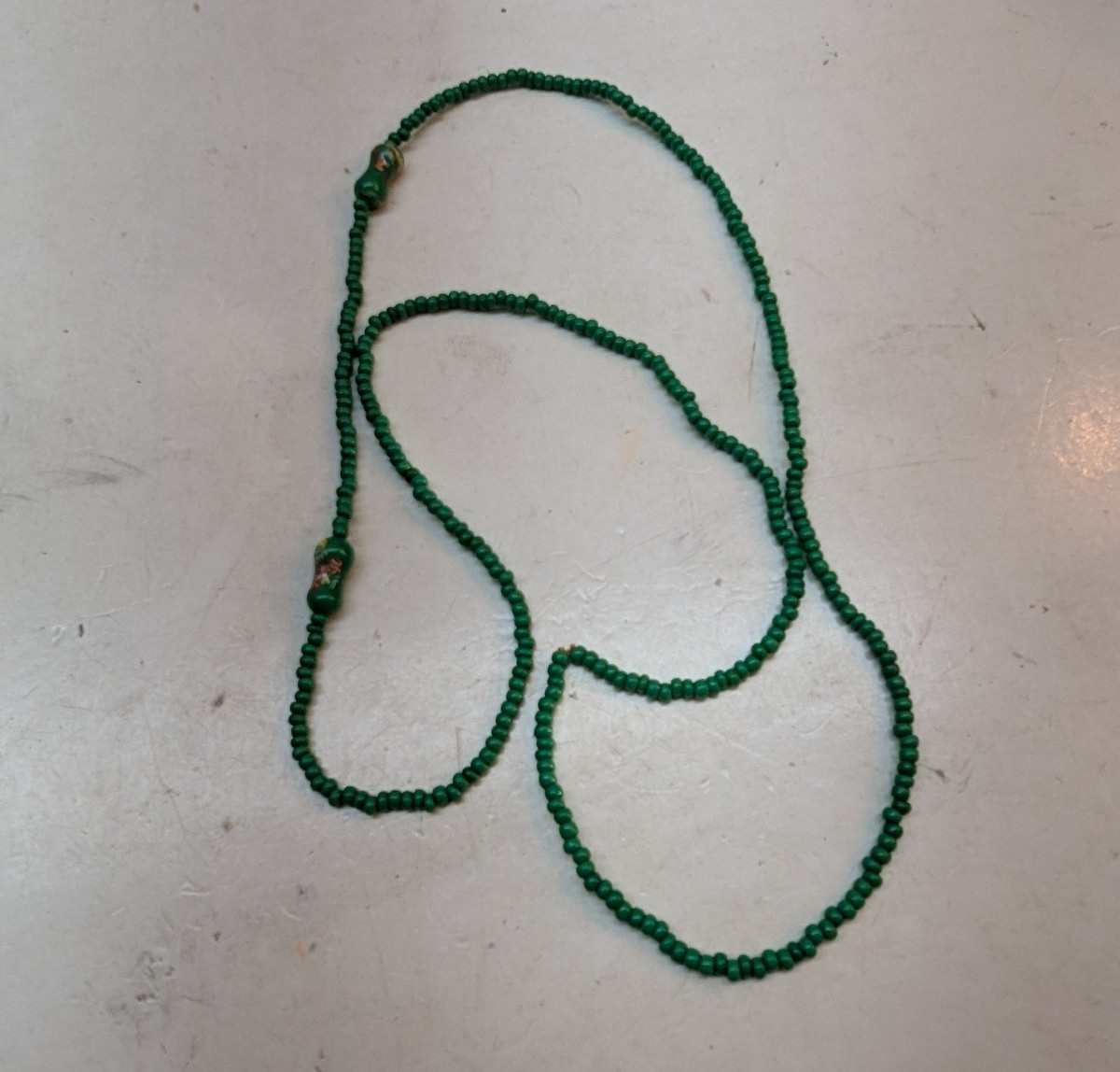 Green Seed Beads Necklace Boho Hippie Festival Beach 26 Inch