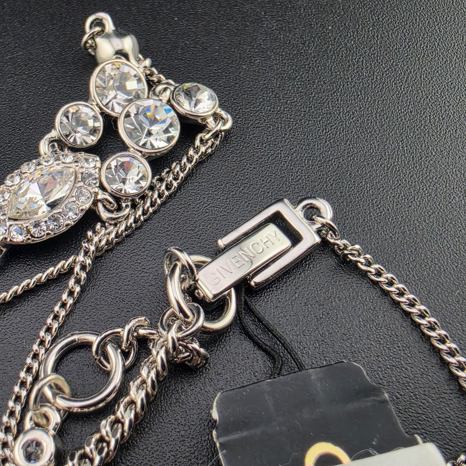 NWT Signed Givenchy Crystal Pendant Choker Statement 18″ Necklace Rhodium Finish