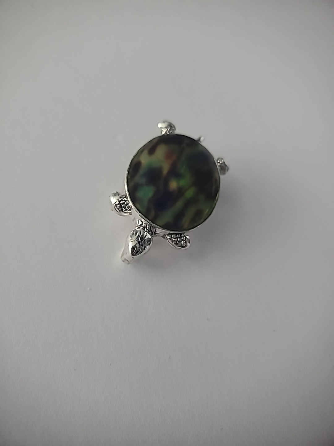 Vintage Brooch Turtle Shell Silver Tone Reptile Jewelry Costume