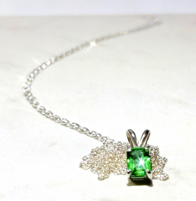 Lab Emerald Sterling Silver Pendant and necklace