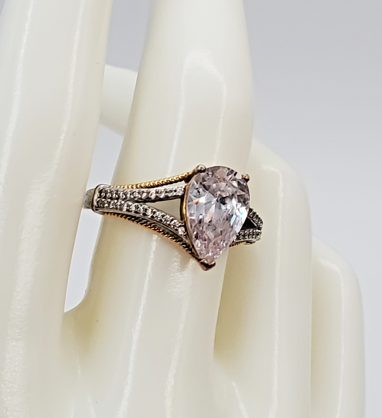 VTG 925 BGE Pear Shaped CZ Ring 8.5 Sterling Silver 4g Vermeil Split Shank