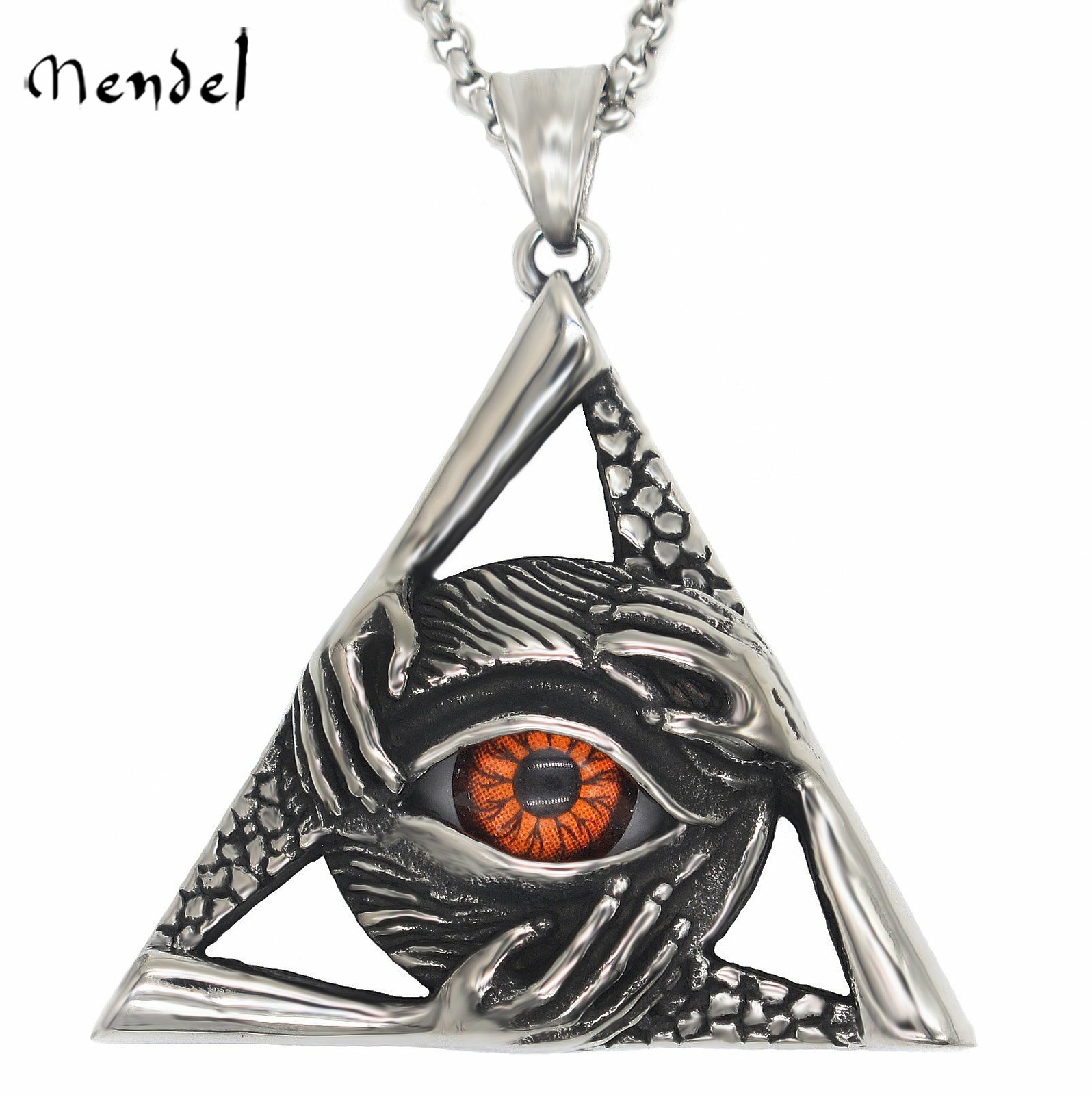MENDEL Mens Illuminati Egyptian All Seeing Eye Necklace Pendant Stainless Steel