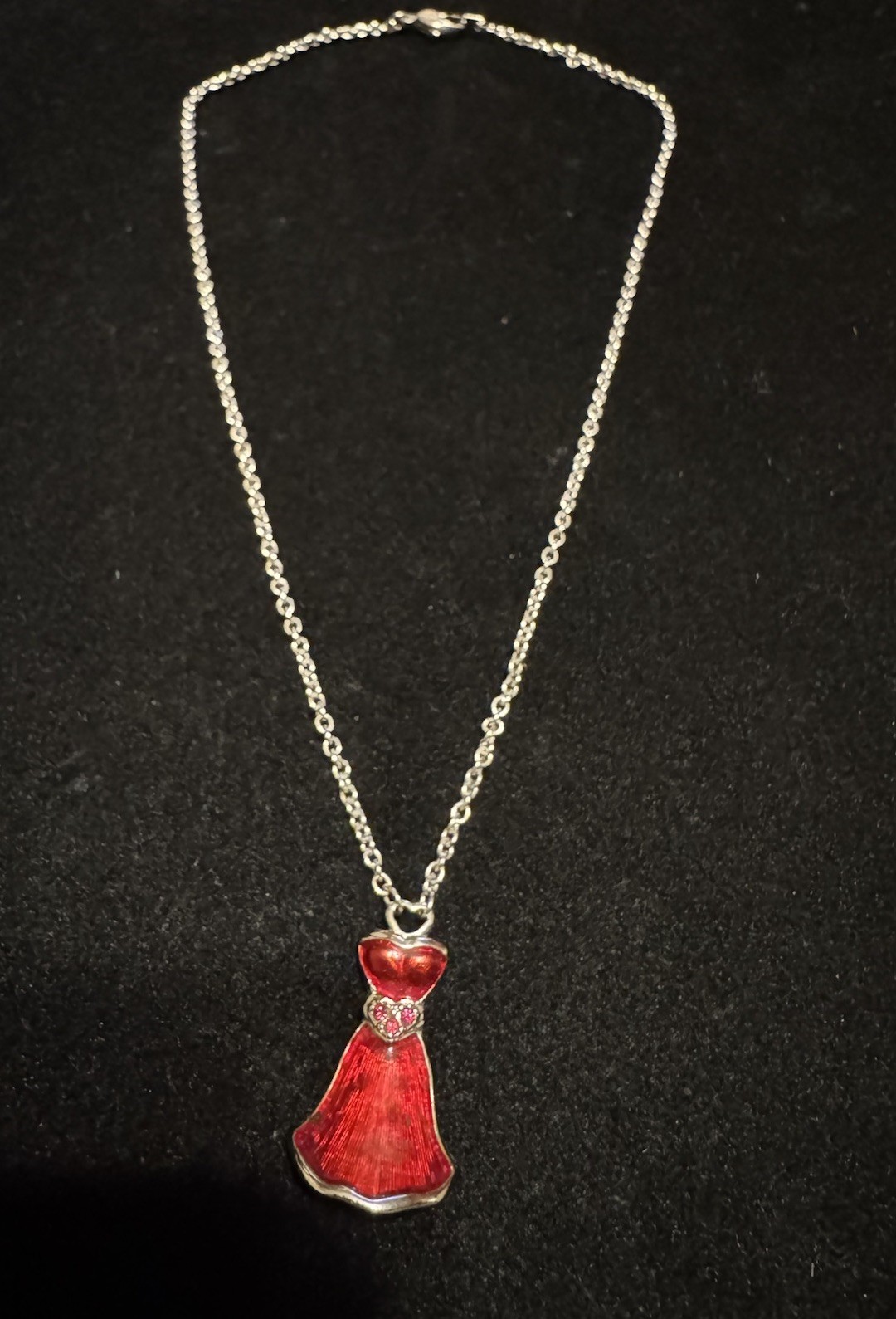 Swavorski Red Dress Pendant on Silver-tone 16” Necklace