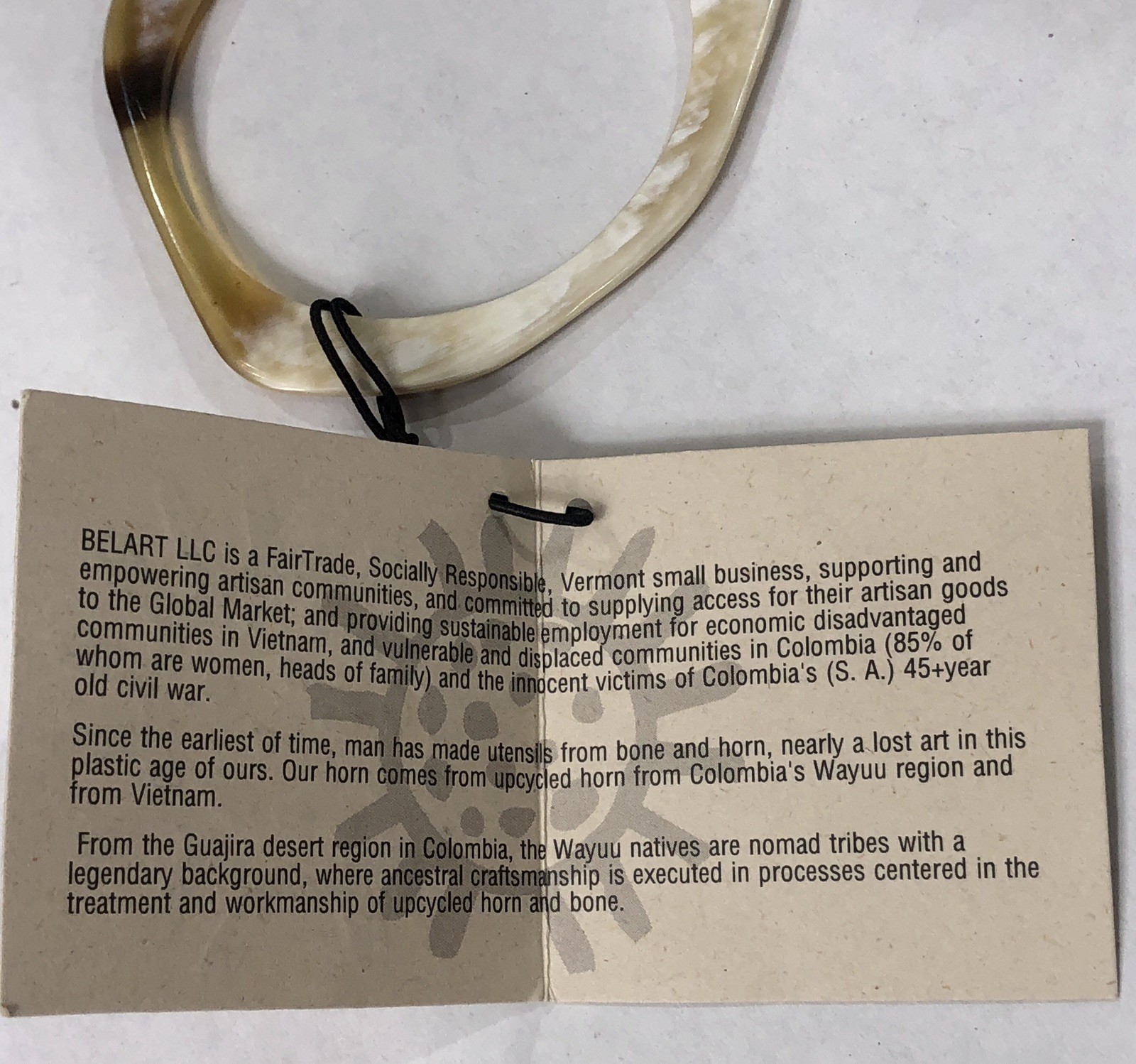 Belart Bracelet Bangle Upcycled Horn Colombia Fair Trade Handmade 8 inch – NWT