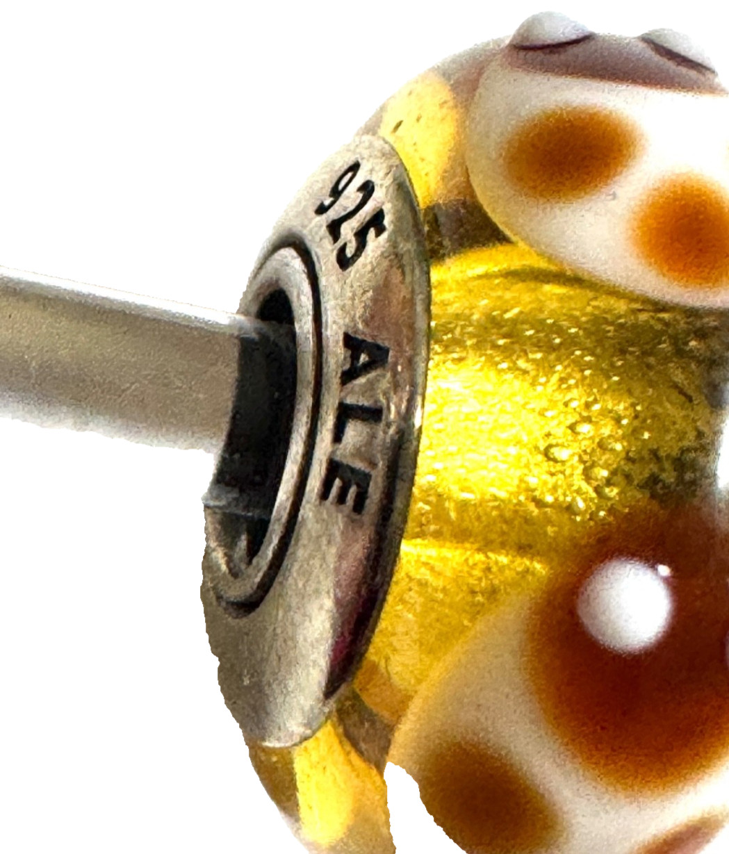 PANDORA Retired Sterling Silver Murano Glass Gold Ladybugs Bead – 790650