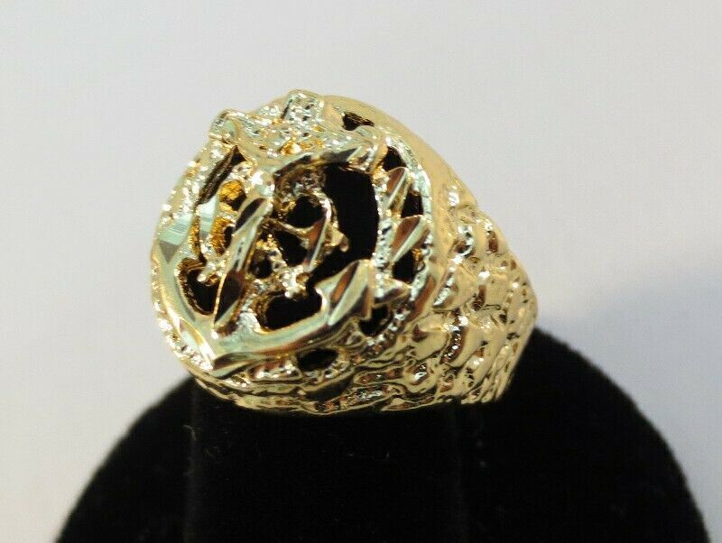 SIZE 12 MENS 14KT GOLD PLATED RELIGOUS ANCHOR MARINER CRUCIFIX CROSS RING