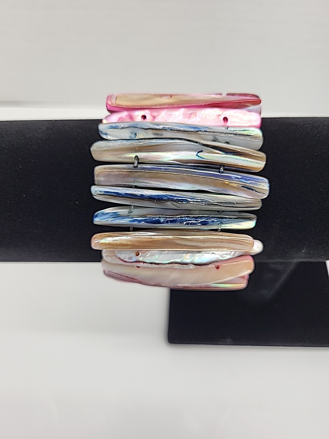 Vintage Chunky Beautiful Multicolor Mother Of Pearl Abalone Shell Pink Blue Gold