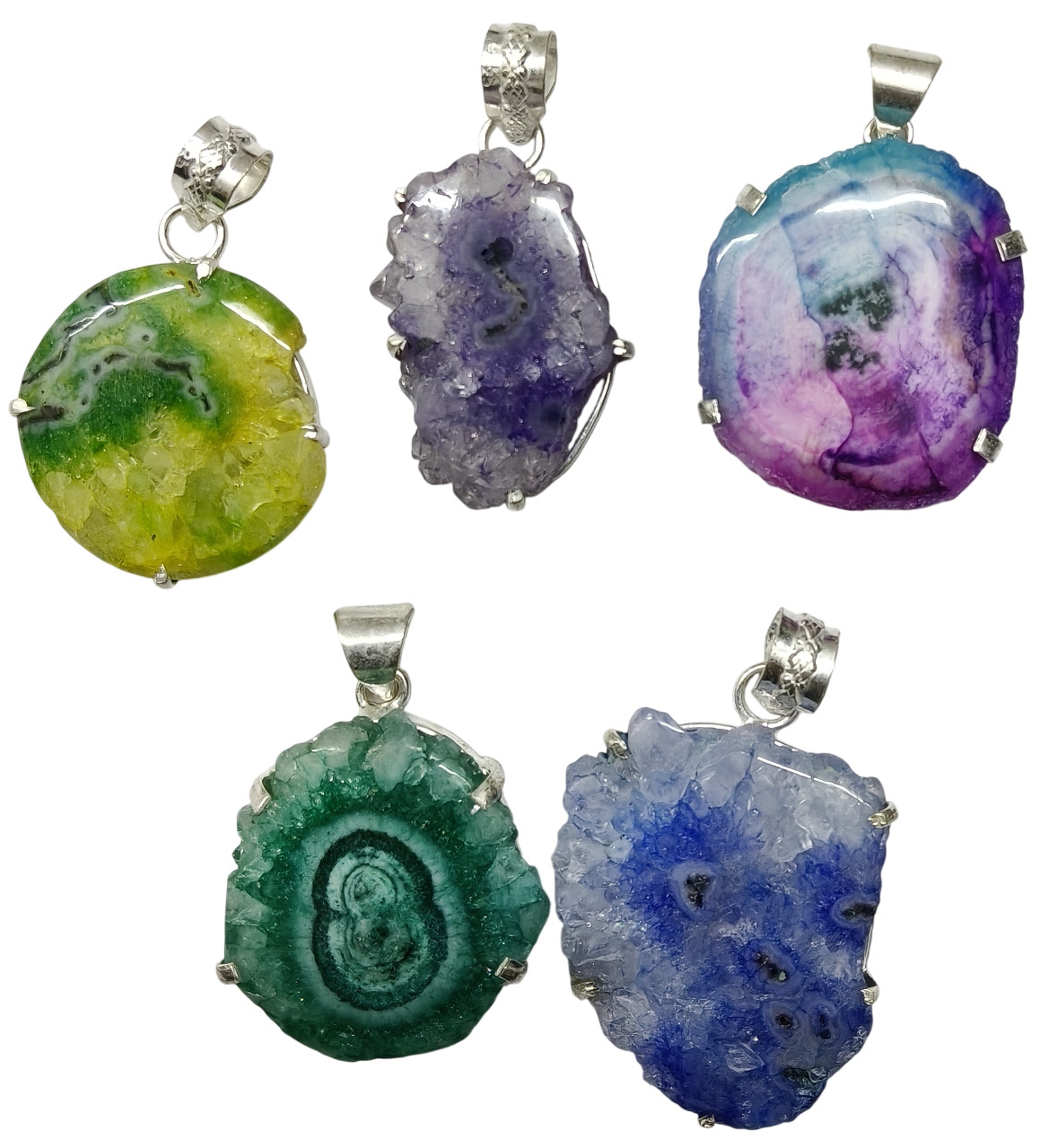 5 PCS Mix Gemstones Ethnic Handmade Pendant Silver Plated Mix Lot PP 378