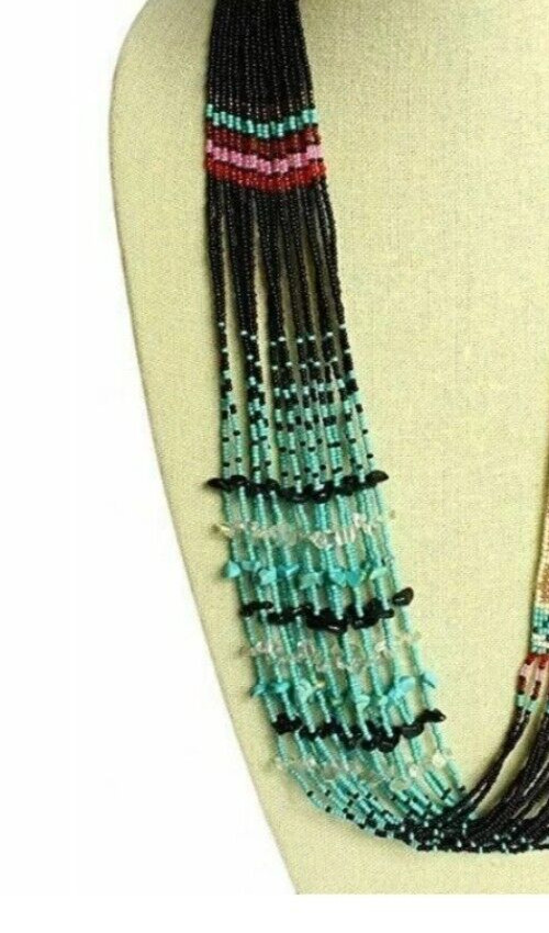 Handmade Necklace Seed Bead Boho American Style Nativ Beaded Multi Strand