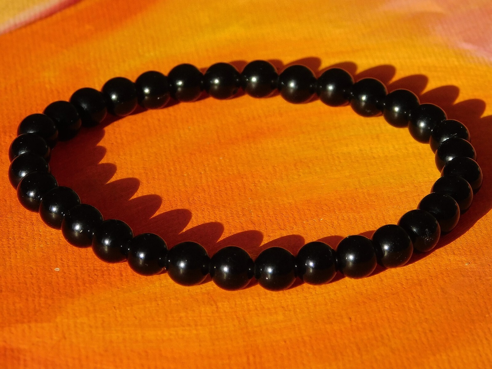 Mens / Ladies Handmade 6mm Gemstone Beaded Bracelet – Natural Black Agate stone.
