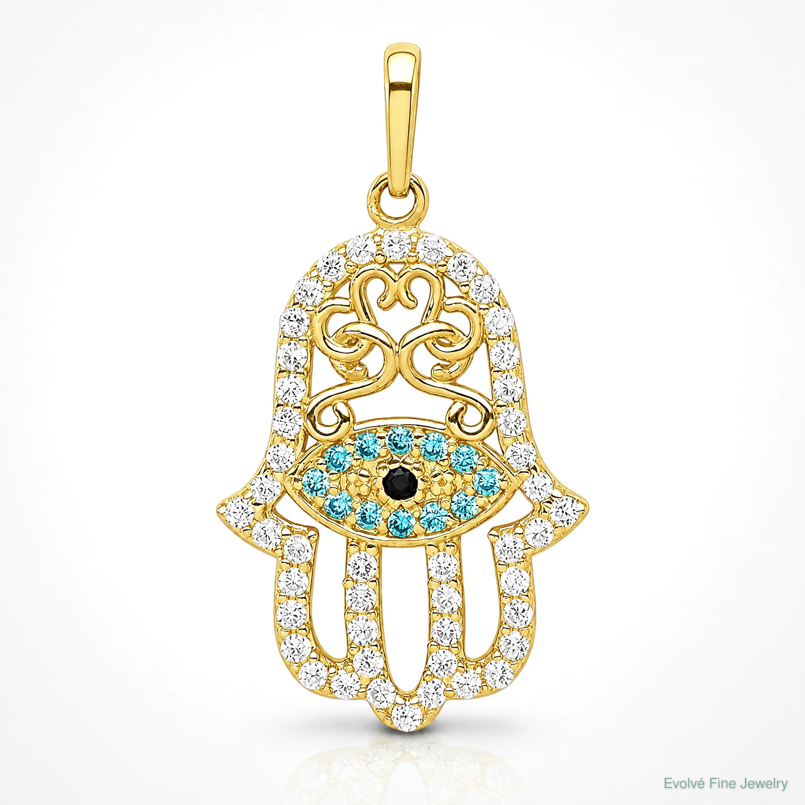 10K / 14K Yellow Gold Multi-Colored CZ Hamsa Pendant