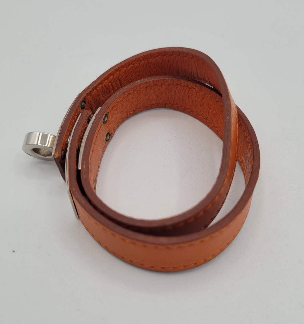 Hermès Double Tour Kelly Bracelet Orange Leather Palladium Size 1