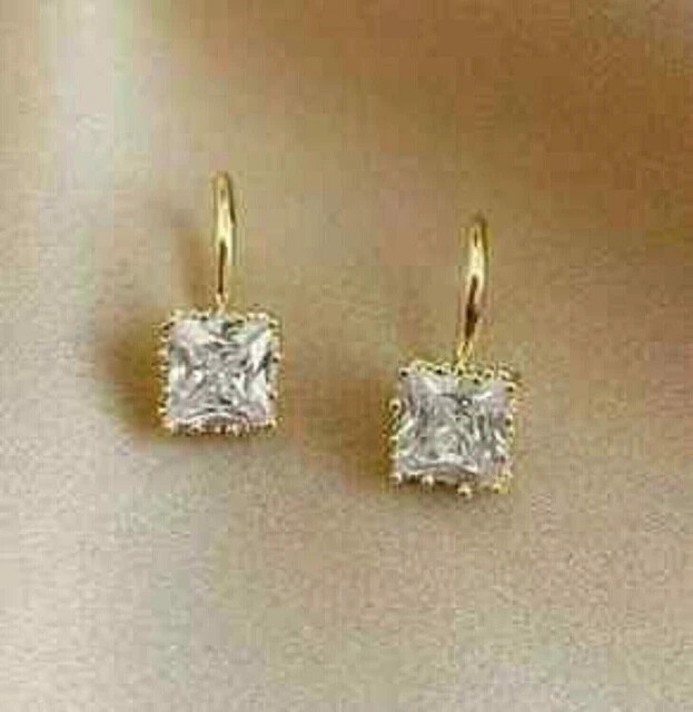 2Ct Princess Cut Simulated Diamond Drop Dangle Earrings 14K Yellow Gold Plated