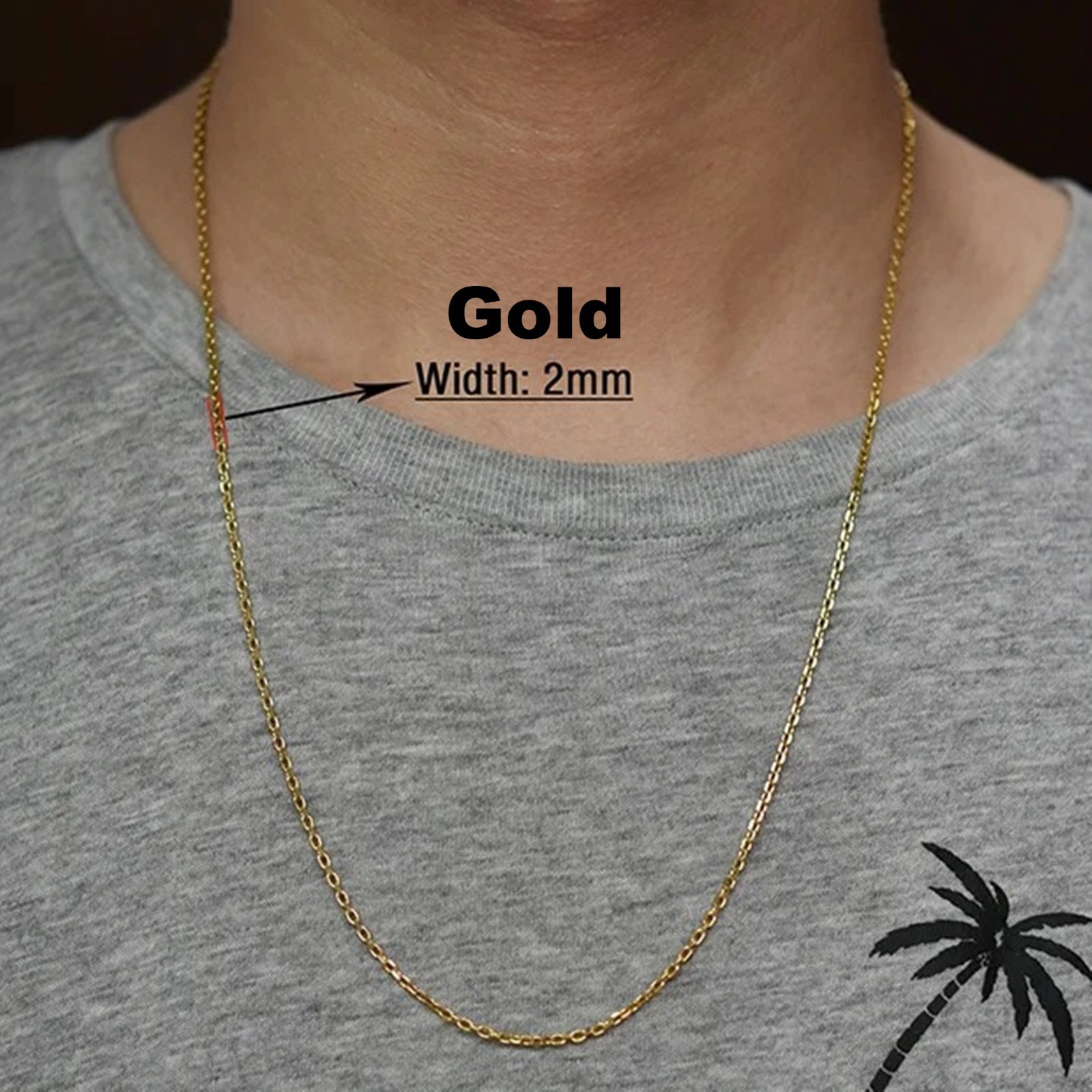 Chains Rolo Belcher Waterproof necklace stainless women men, Silver gold color