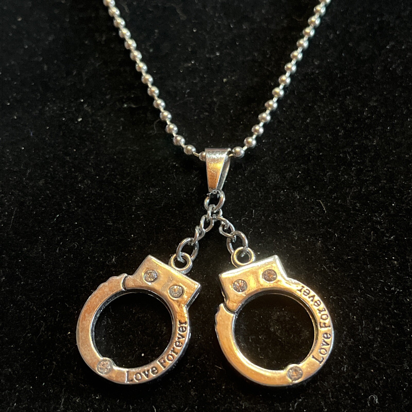 Handcuff Necklace Charm “Love Forever” Stainless Steel Ball Chain 28”