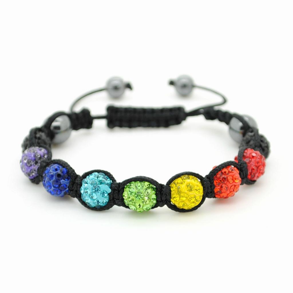 CHAKRA SHAMBALLA BEAD BRACELET 10mm Adjustable Rainbow Sparkling Crystal Yoga