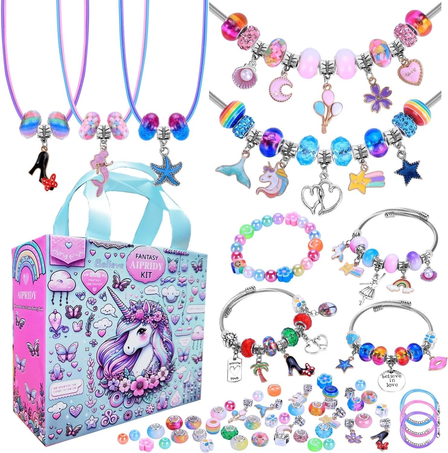 Kit de pulseras con dijes para hacer pulseras cuentas para niñas,adultos 208PCS